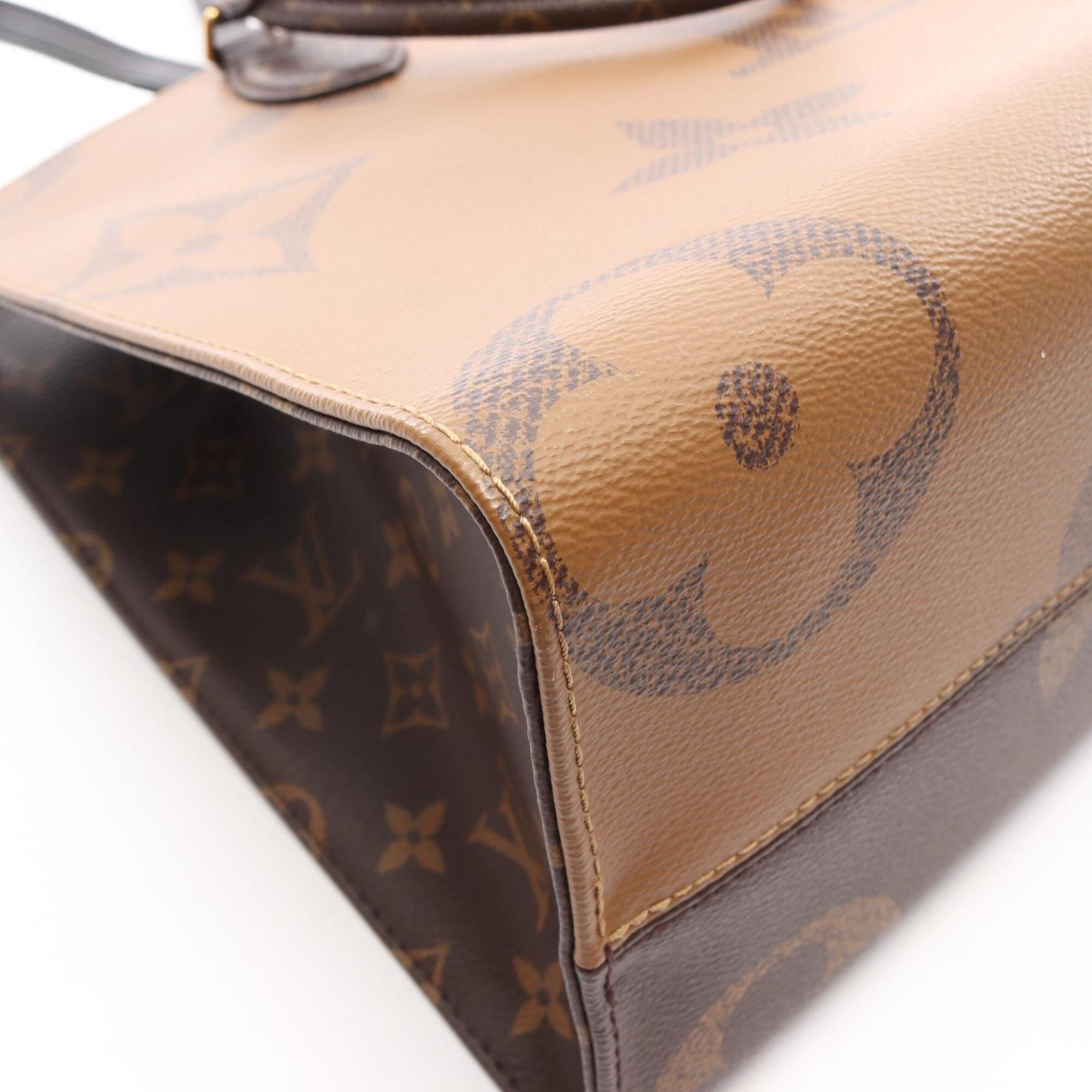 Louis Vuitton Beige Brown Coated Canvas Leather Handbag Tote Bag (Pre-Owned)