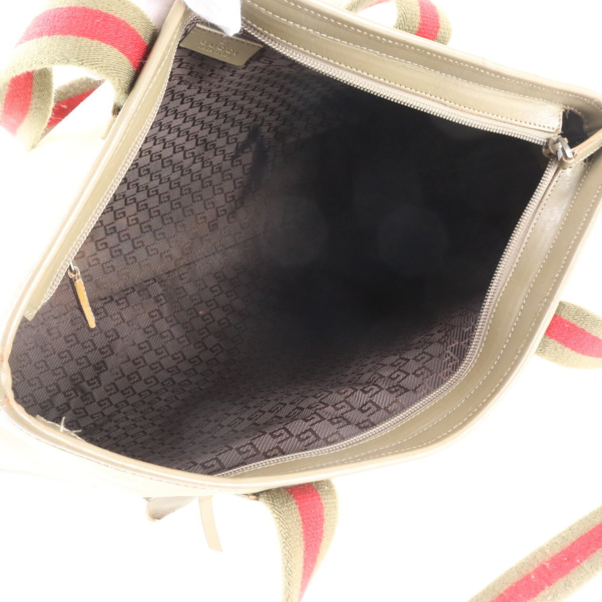 Gucci Green Khaki Leather Nylon Shoulder Bag Tote Bag (Pre-Owned)