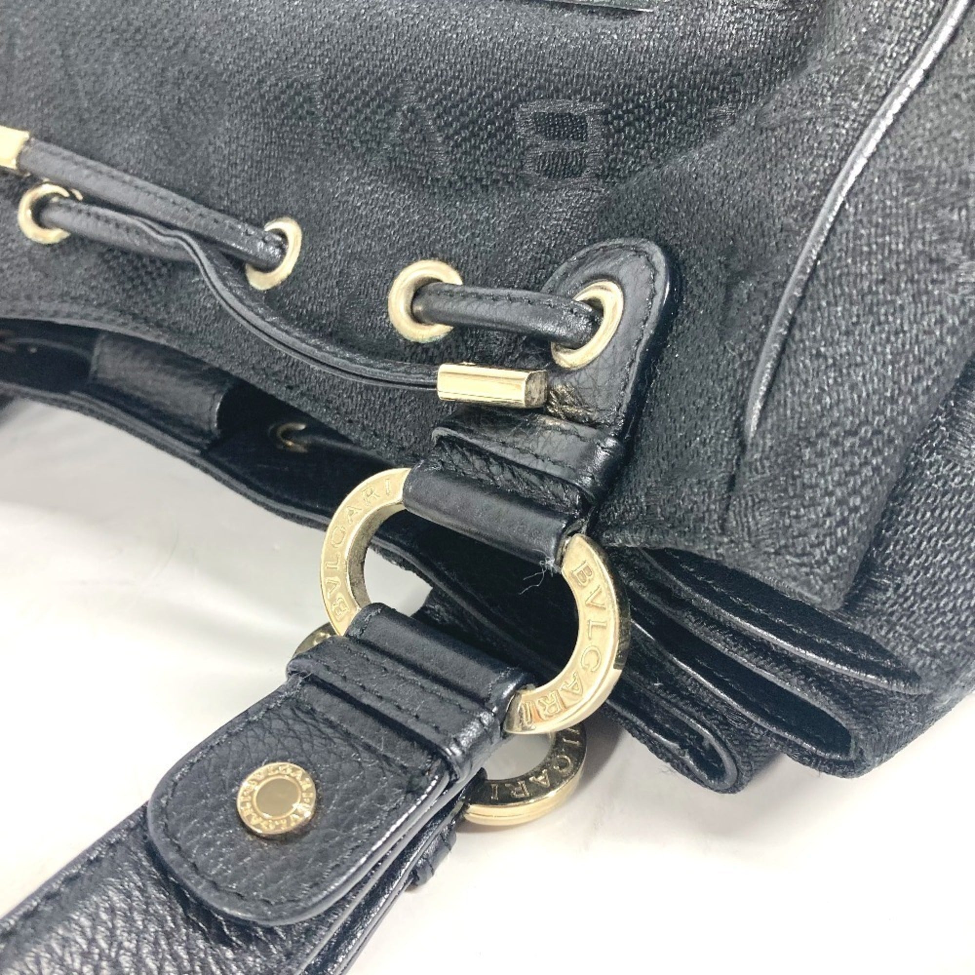 Bvlgari Black Leather Canvas Shoulder Bag Tote Bag (Pre-Owned)