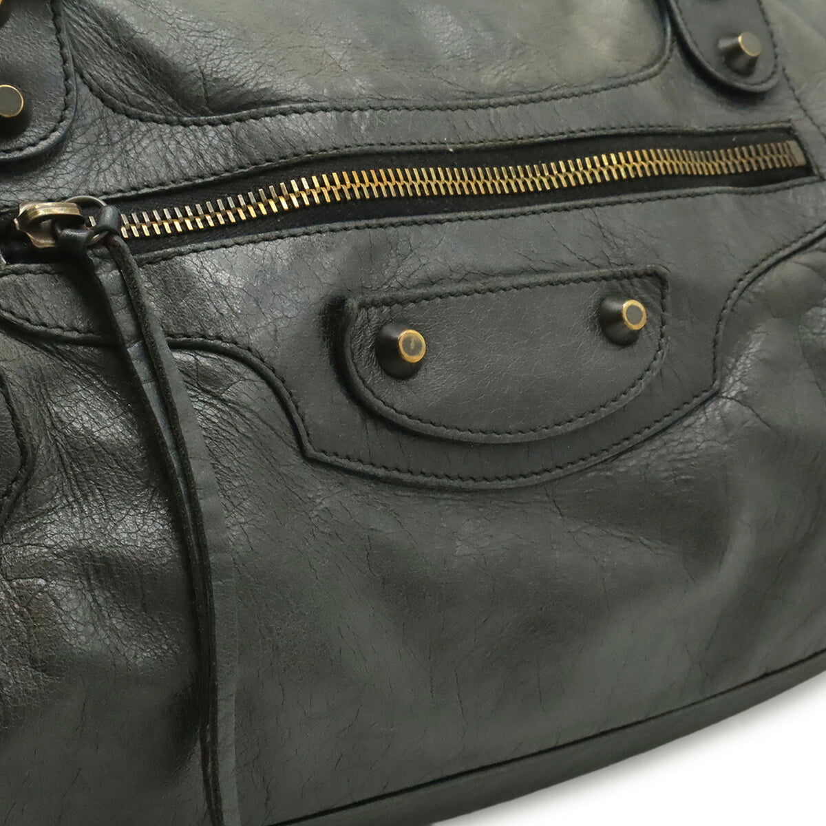 Balenciaga Dark Gray Leather Handbag Shoulder Bag (Pre-Owned)
