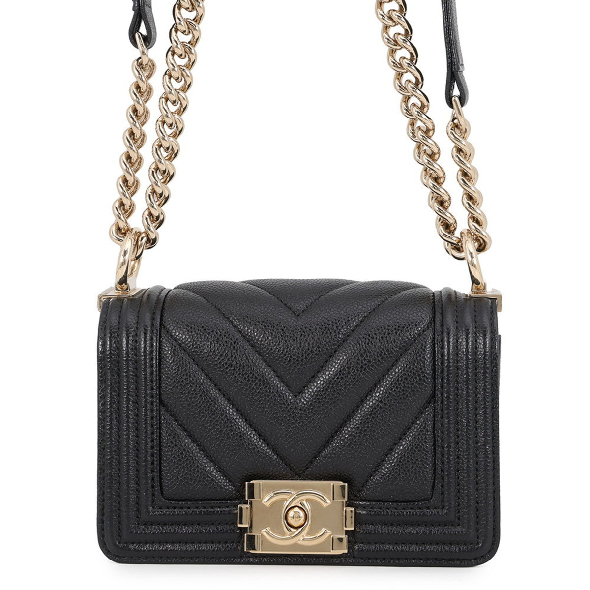Chanel Boy Chanel Black Grained Calfskin Handbag Shoulder Bag (Pre-Owned)