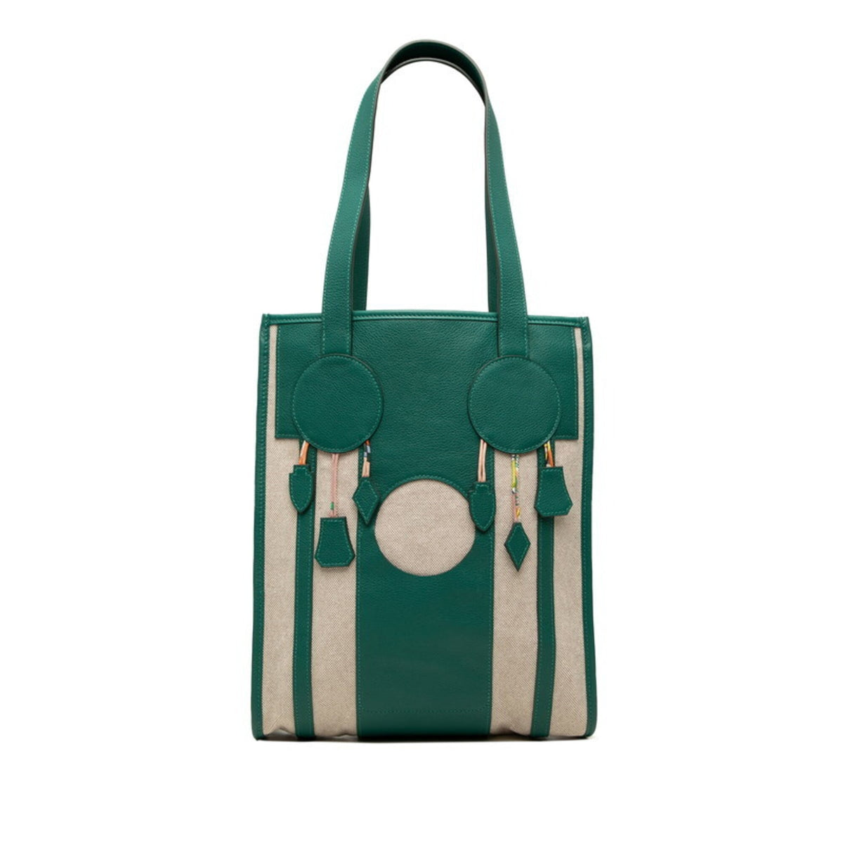 Hermes Beige Green Toile H Epsom Leather Shoulder Bag Tote Bag (Pre-Owned)