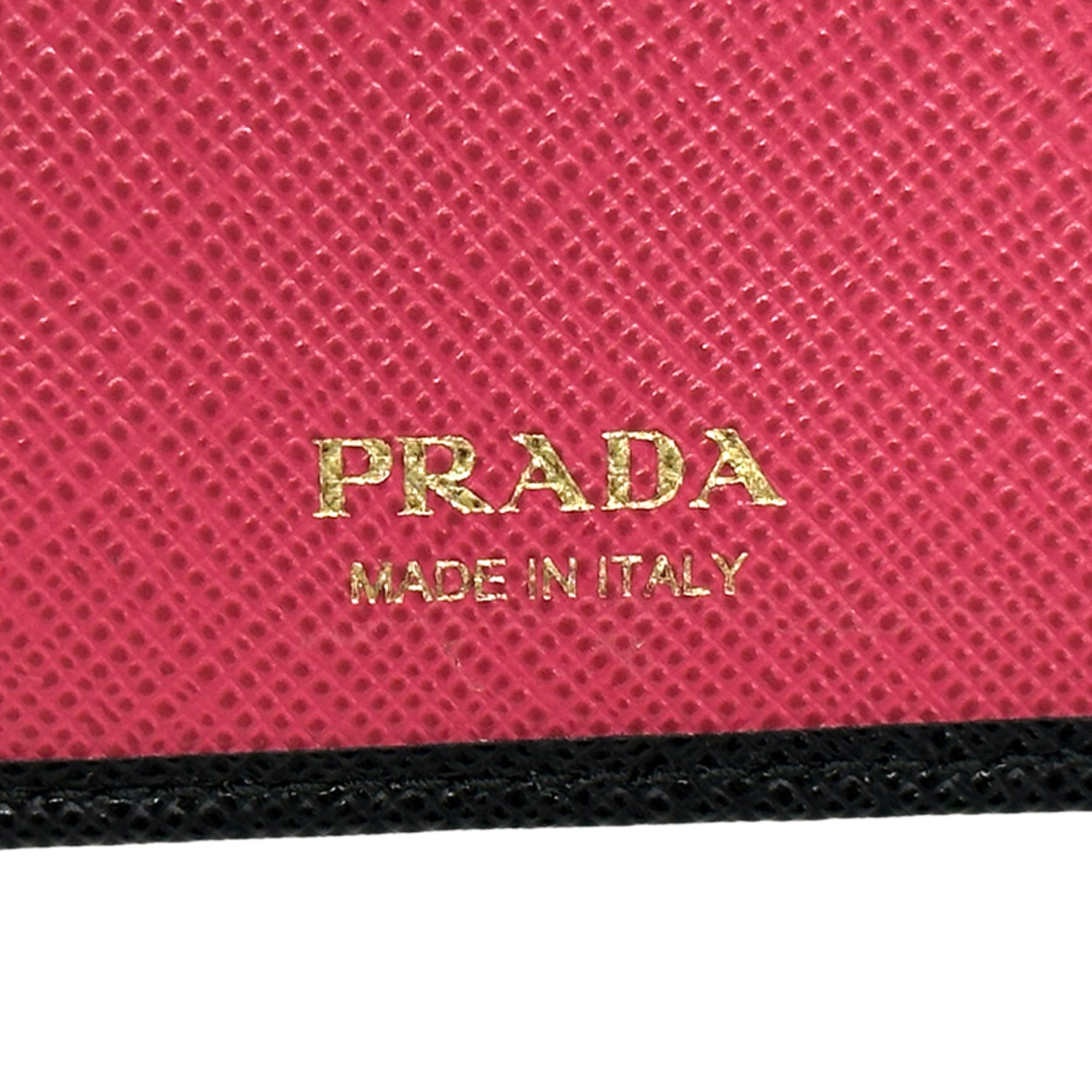 Prada Black Pink Saffiano Long Wallet (Bi-Fold) (Pre-Owned)