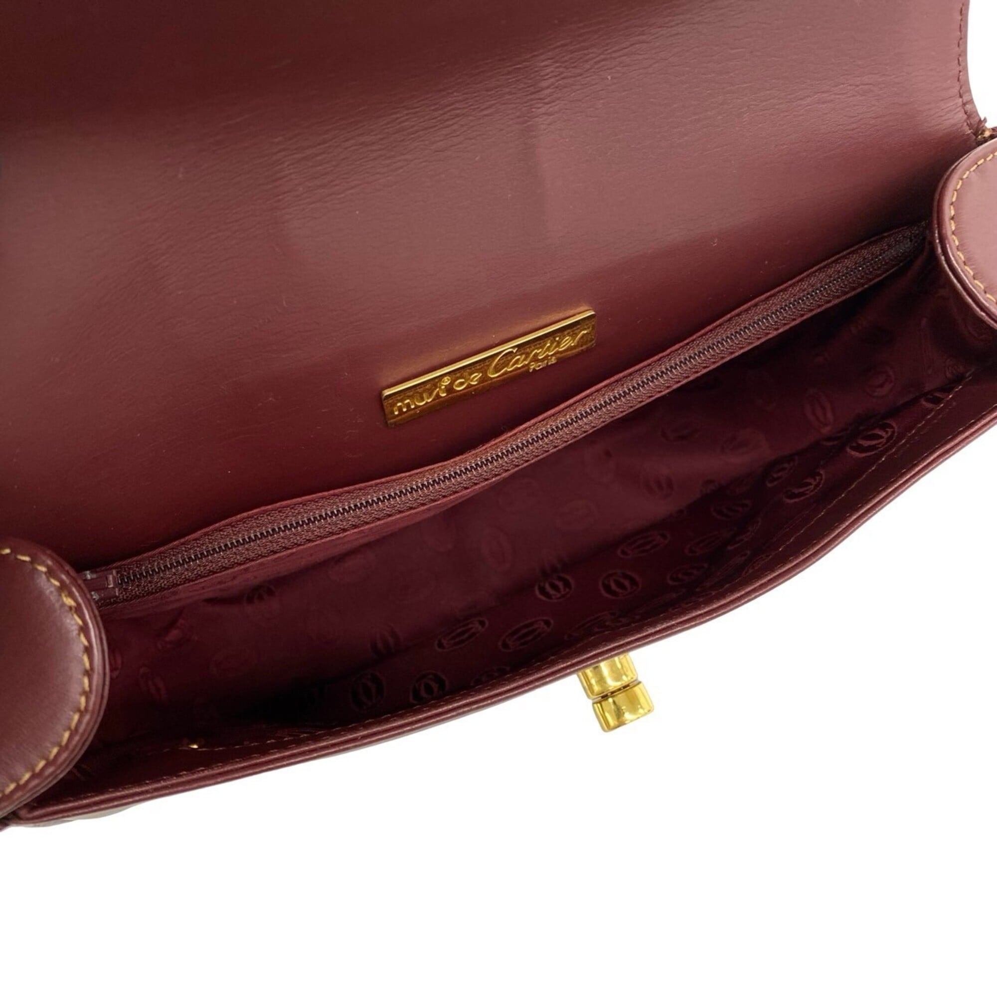 Cartier Wine Red Leather Pochette Shoulder Bag (Pre-Owned)