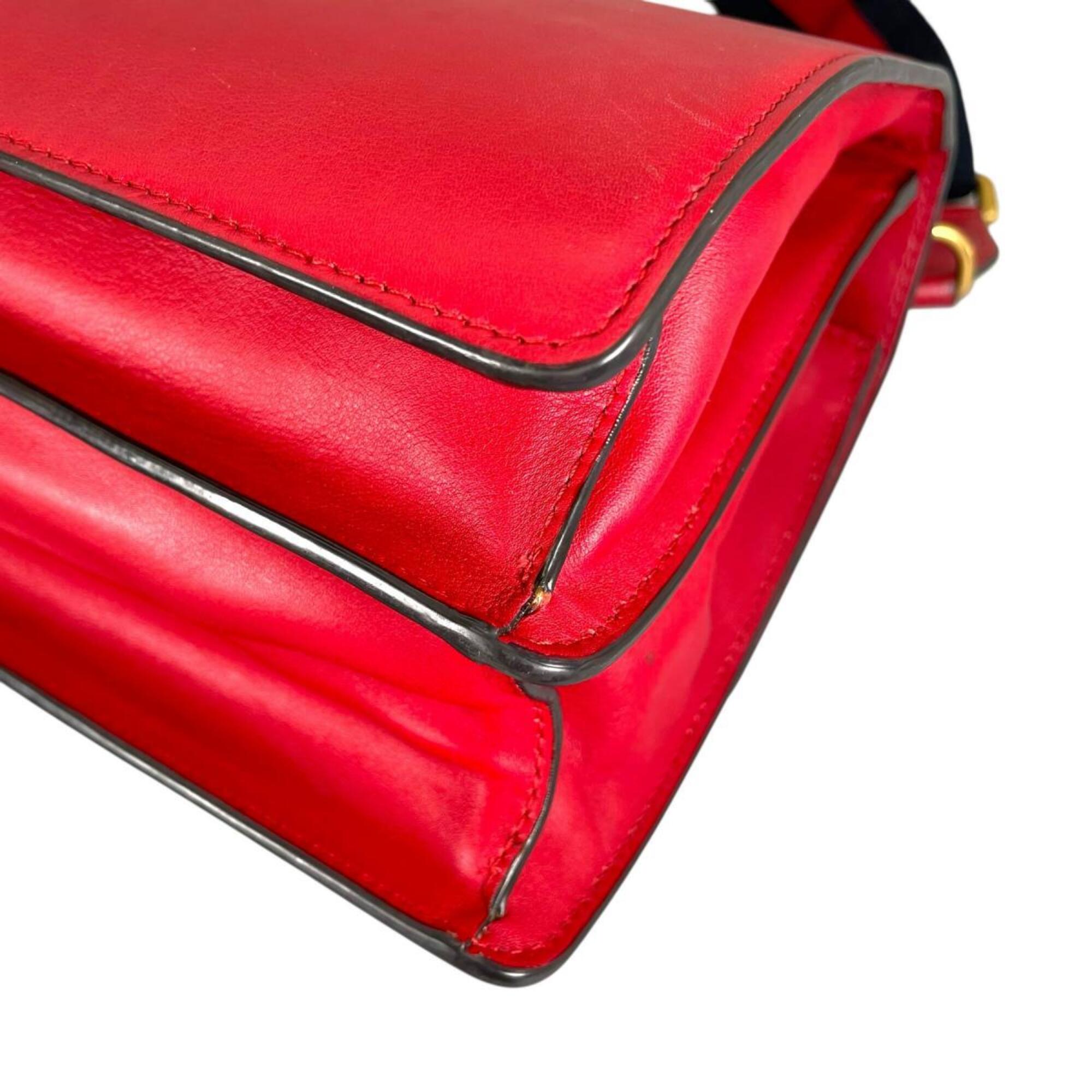 Gucci Red Color Leather Handbag Shoulder Bag (Pre-Owned)