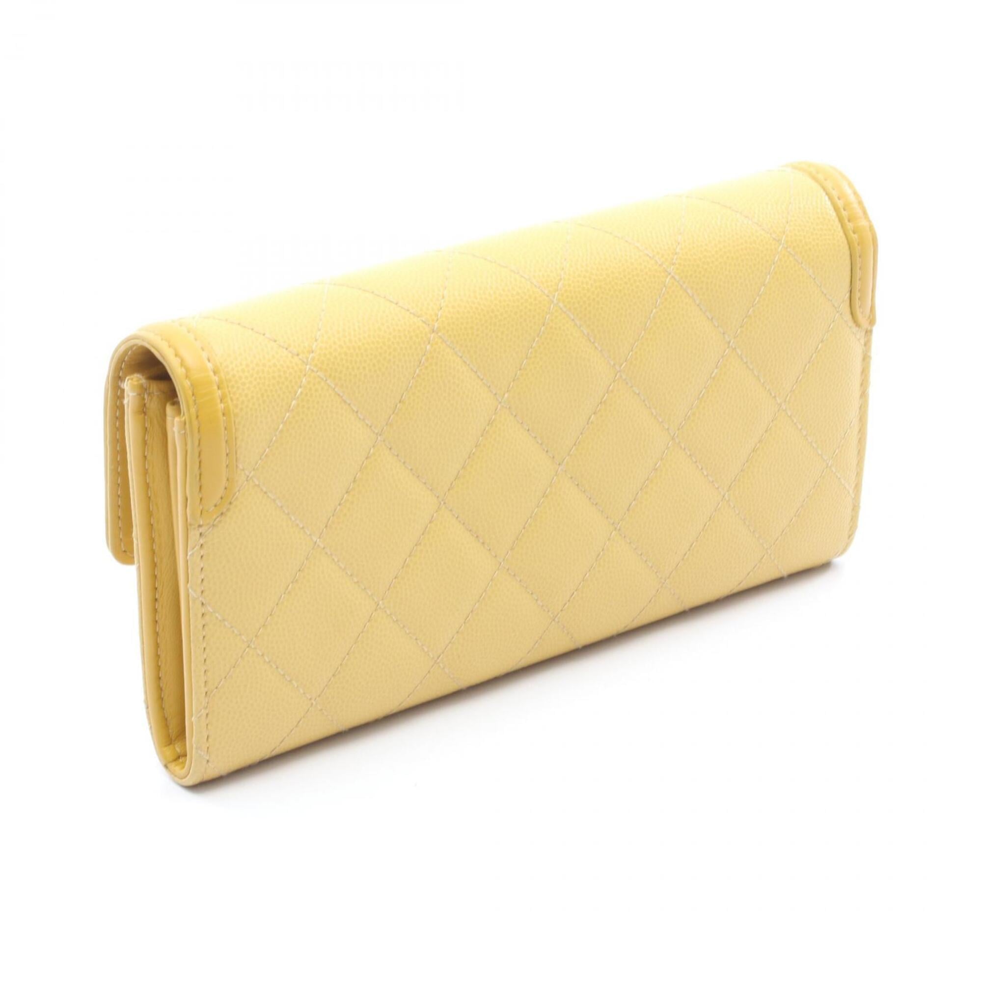 Chanel Yellow Grained Calfskin Leather Long Wallet (Bi-Fold) (Pre-Owned)