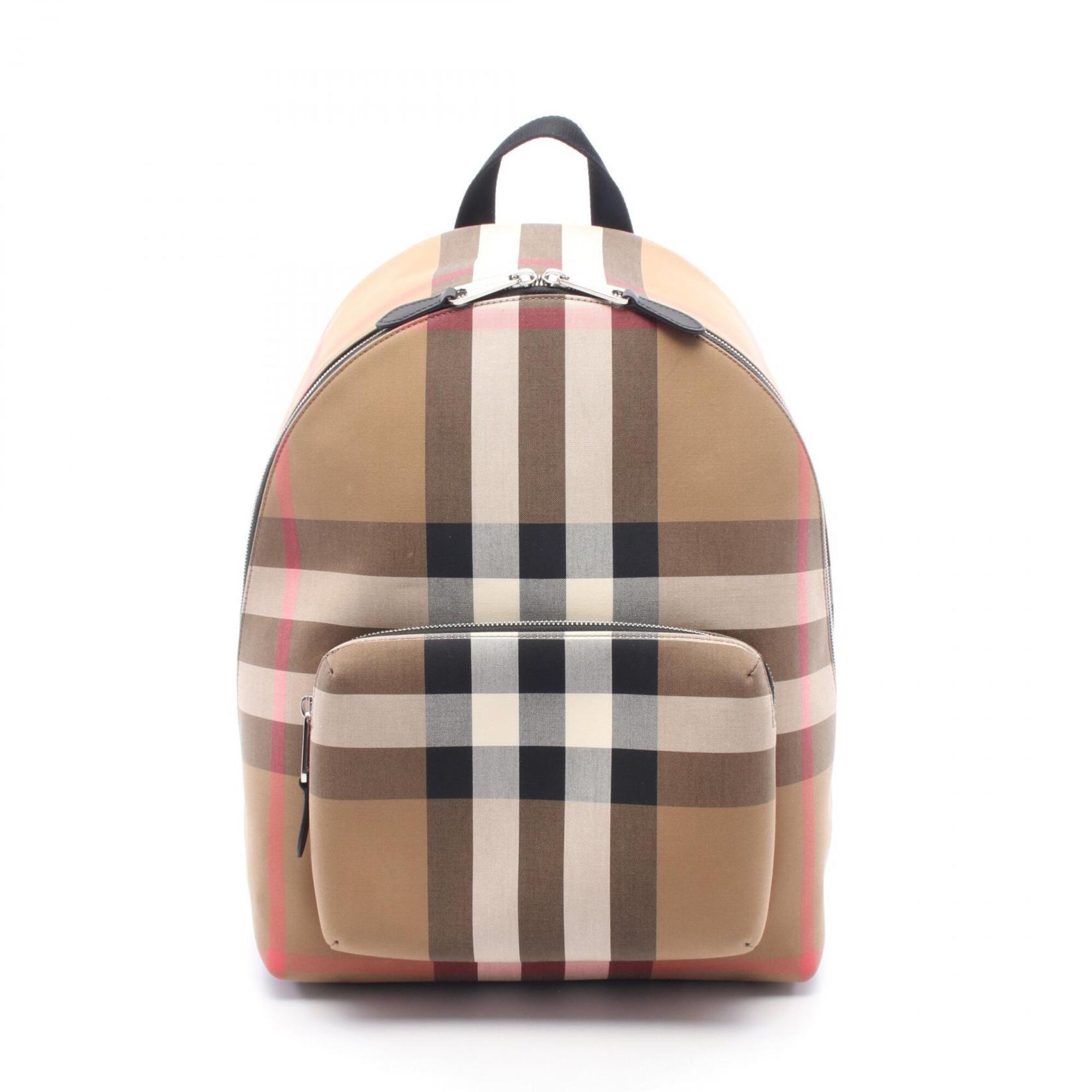 Burberry Beige Black Multi-Color Canvas Leather Backpack Handbag (Pre-Owned)