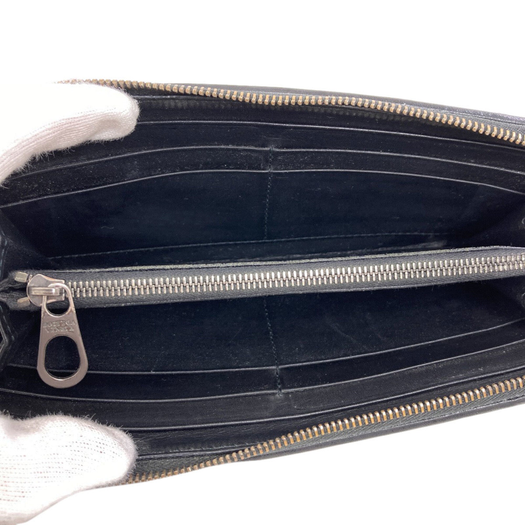 Bottega Veneta Black Leather Long Wallet (Bi-Fold) (Pre-Owned)