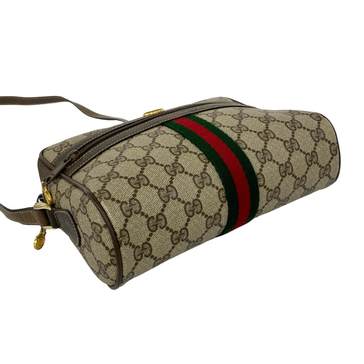 Gucci Brown Green Red Color Pvc Leather Shoulder Bag (Pre-Owned)