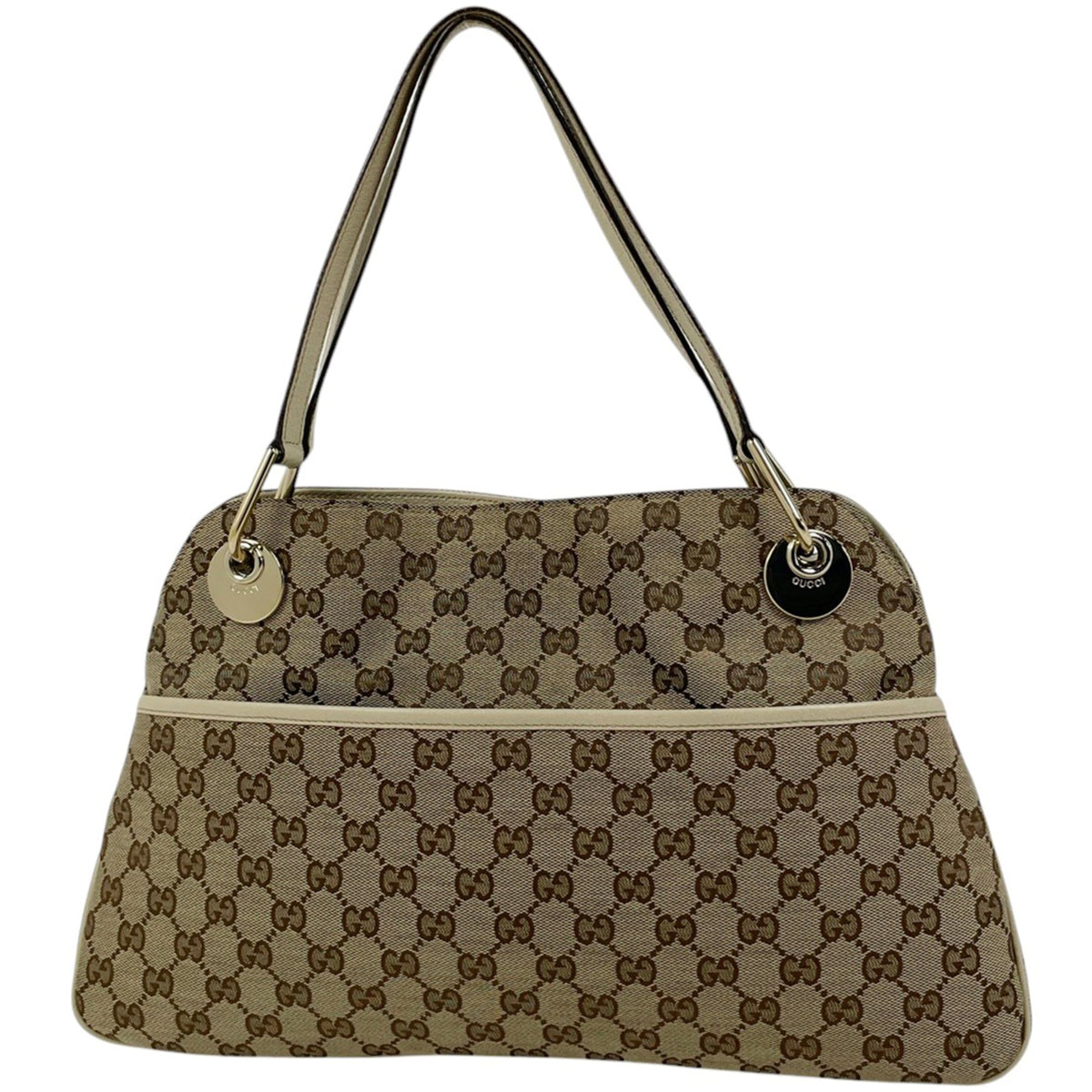 Gucci Gg Canvas Beige Ivory Gg Canvas Leather Tote Bag (Pre-Owned)