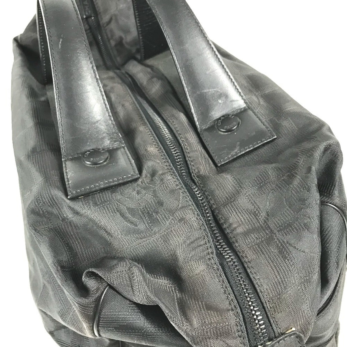 Chanel New Travel Line Black Nylon Leather Boston Bag Handbag (Pre-Owned)