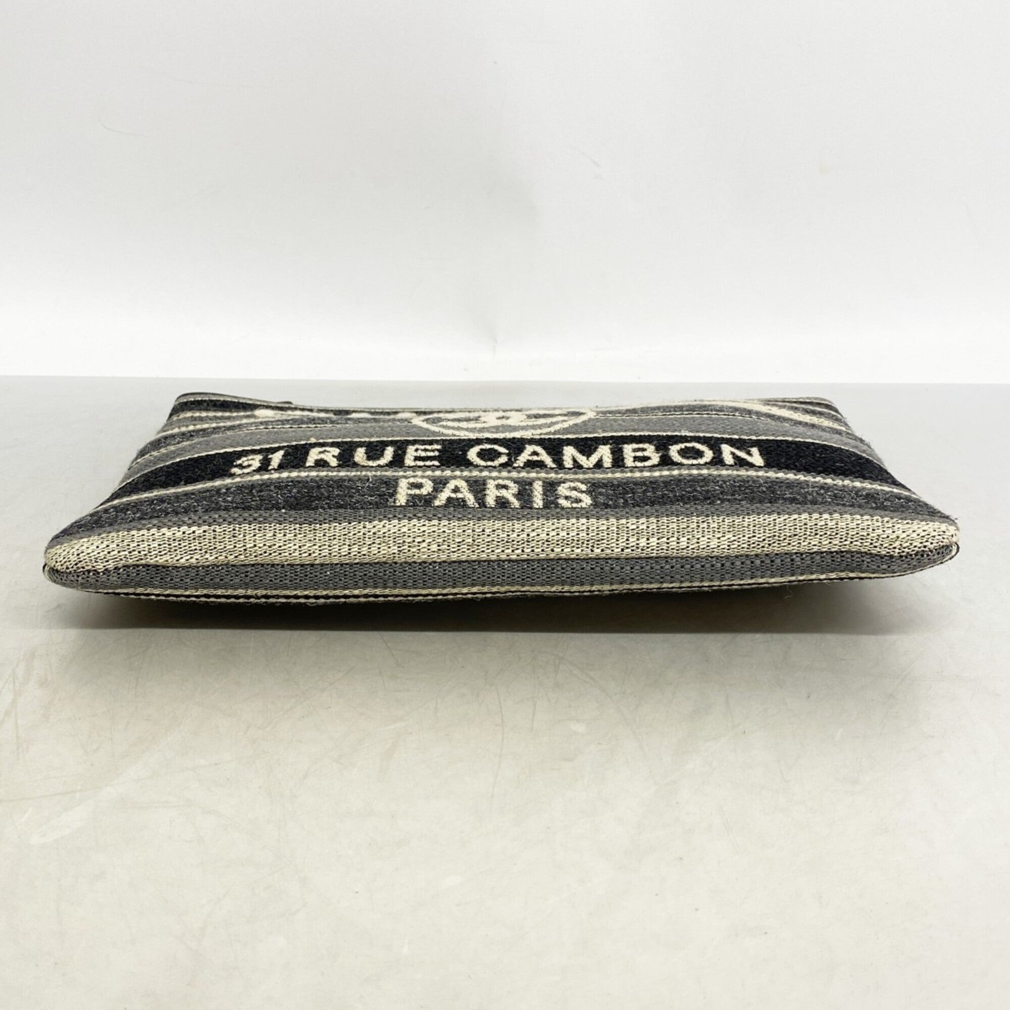 Chanel Black Gray Canvas Clutch Bag (Pre-Owned)