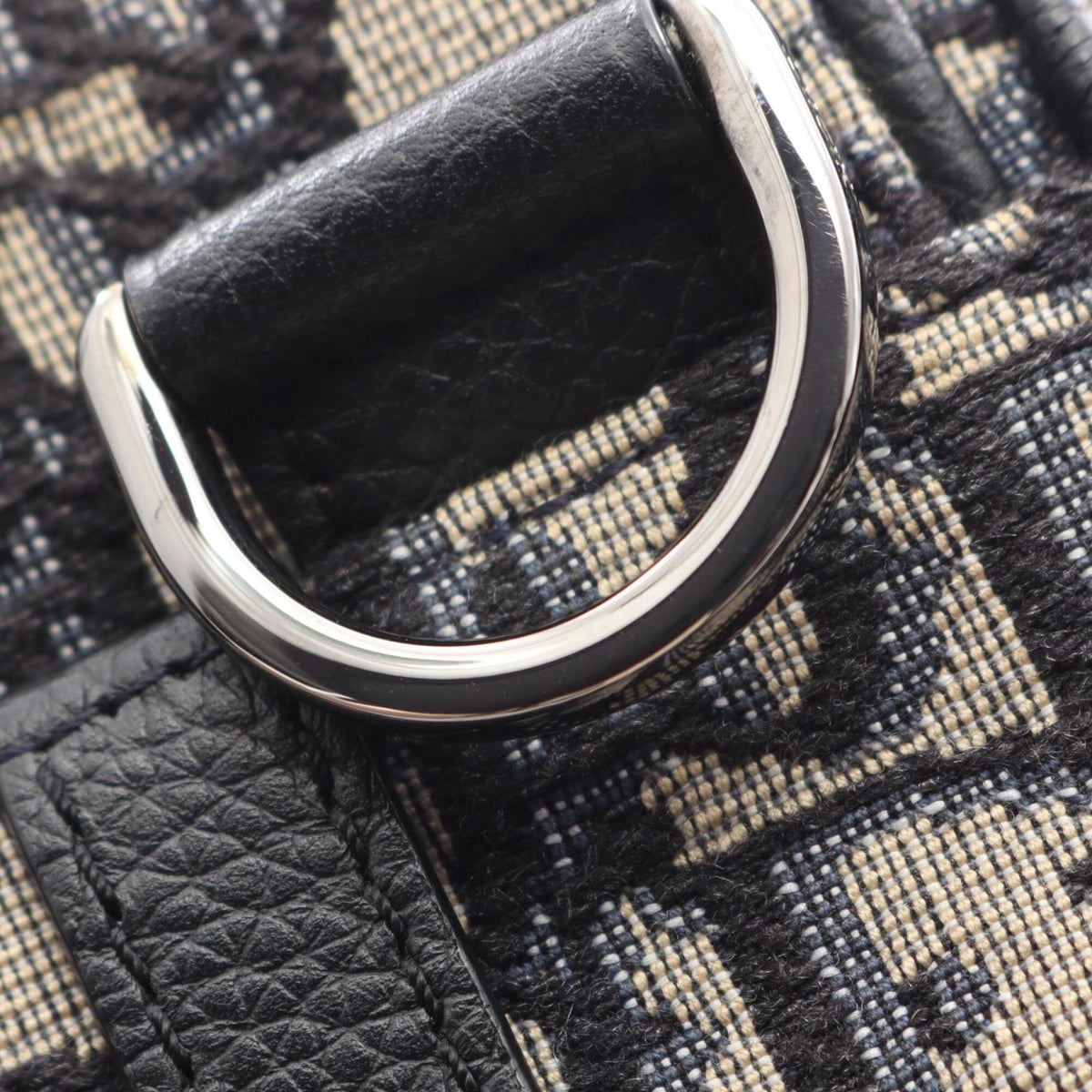Christian Dior Black Ivory Navy Jacquard Leather Handbag Saddle Bag Shoulder Bag (Pre-Owned)