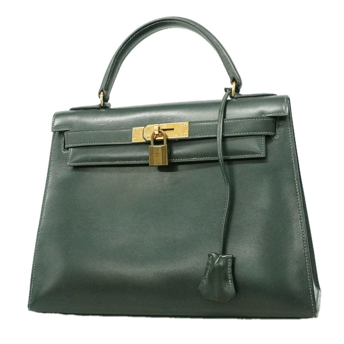 Hermes Green Box Calf Leather Handbag (Pre-Owned)