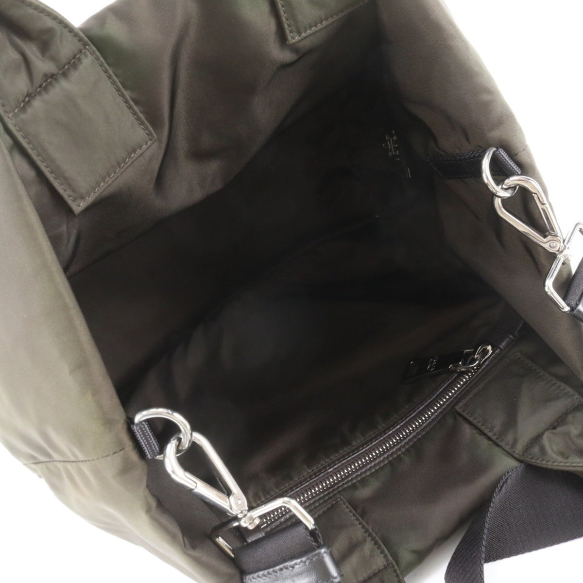 Prada Black Khaki Leather Nylon Shoulder Bag Tote Bag (Pre-Owned)