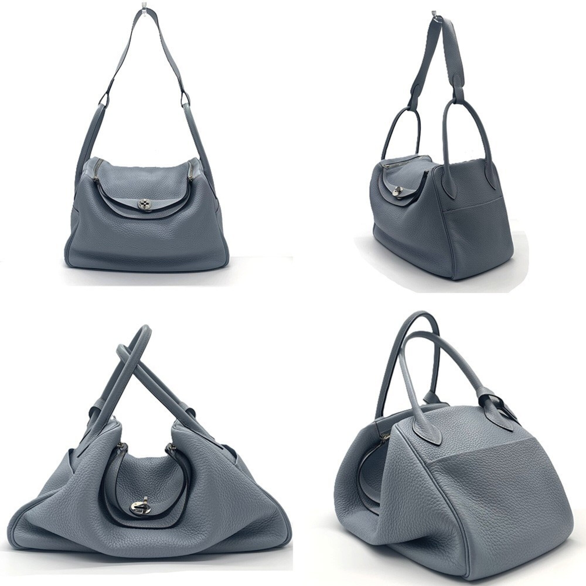 Hermes Lindy Blue Lin Taurillon Clemence Leather Handbag (Pre-Owned)