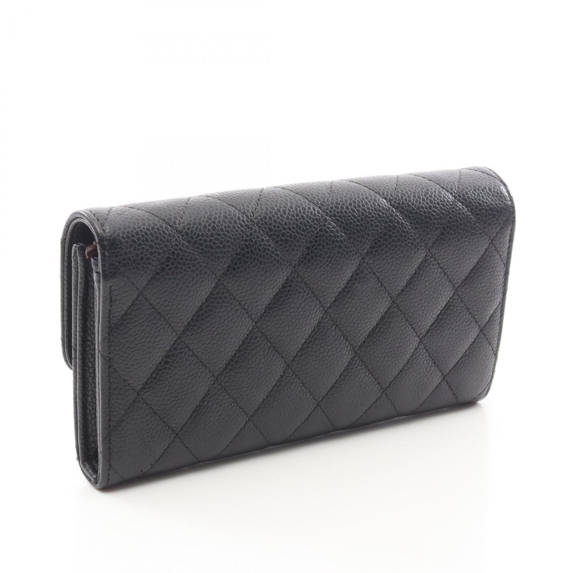 Chanel Matelasse Black Grained Calfskin Long Wallet (Bi-Fold) (Pre-Owned)