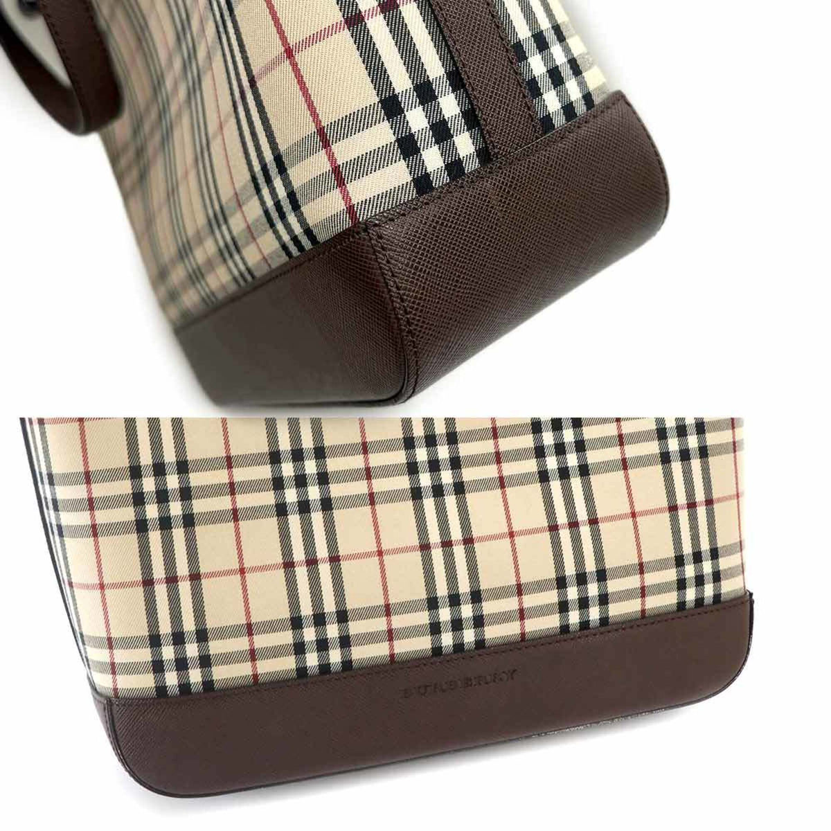 Burberry Beige Brown Canvas Leather Tote Bag (Pre-Owned)