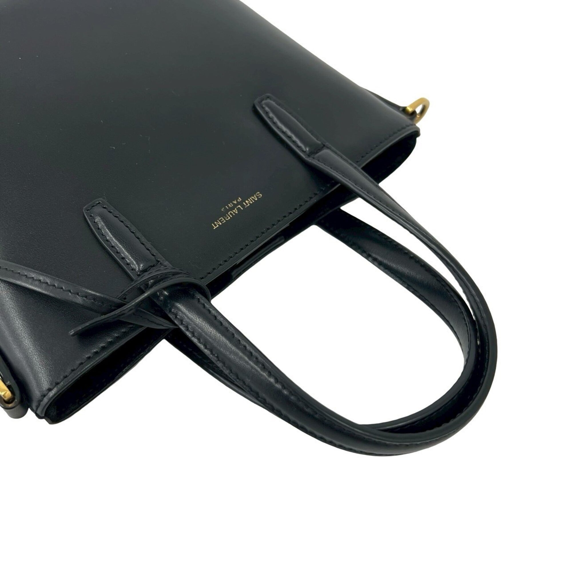 Saint Laurent Black Leather Handbag Shopping Bag Shoulder Bag (Pre-Owned)