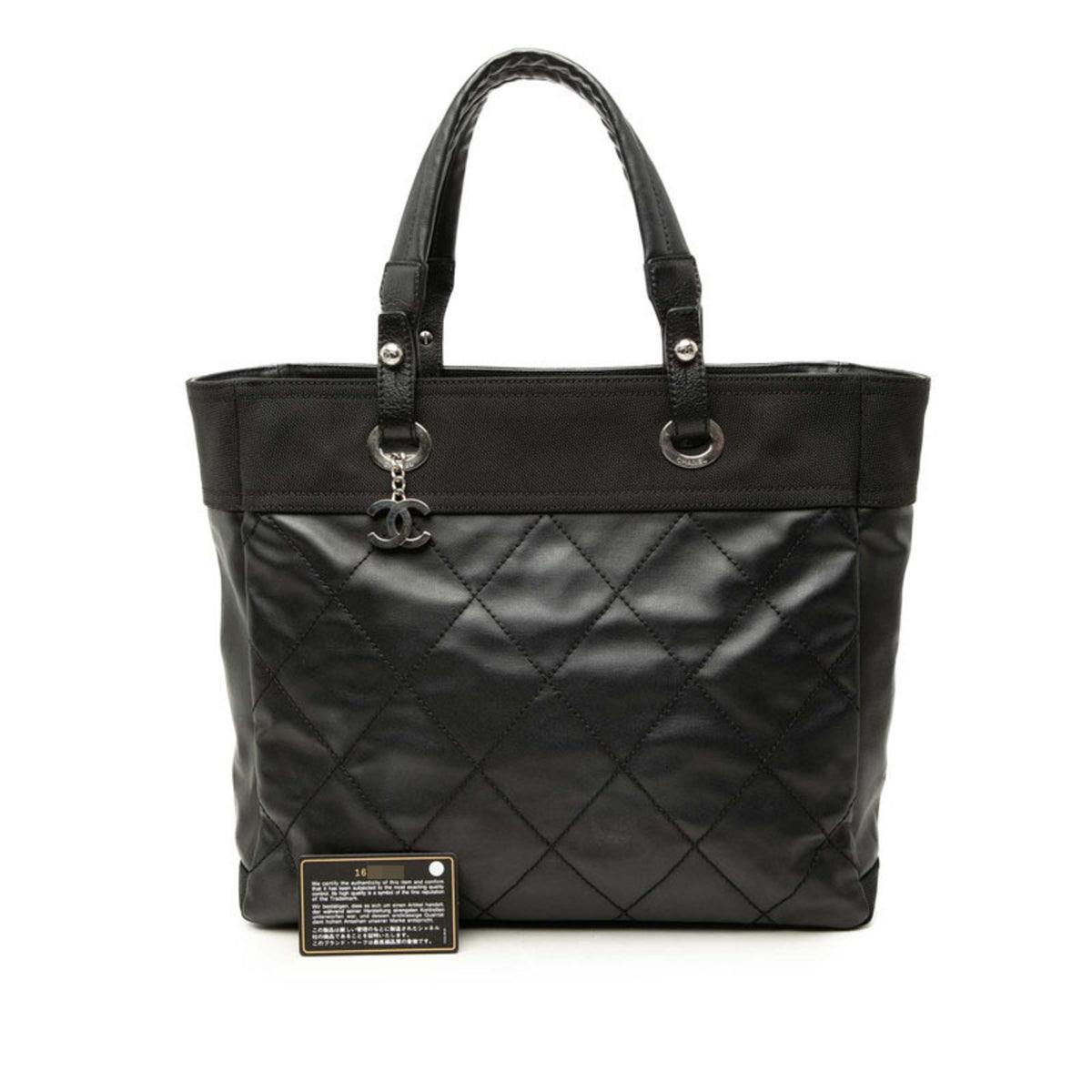 Chanel Black Coated Canvas Leather Tote Bag (Pre-Owned)