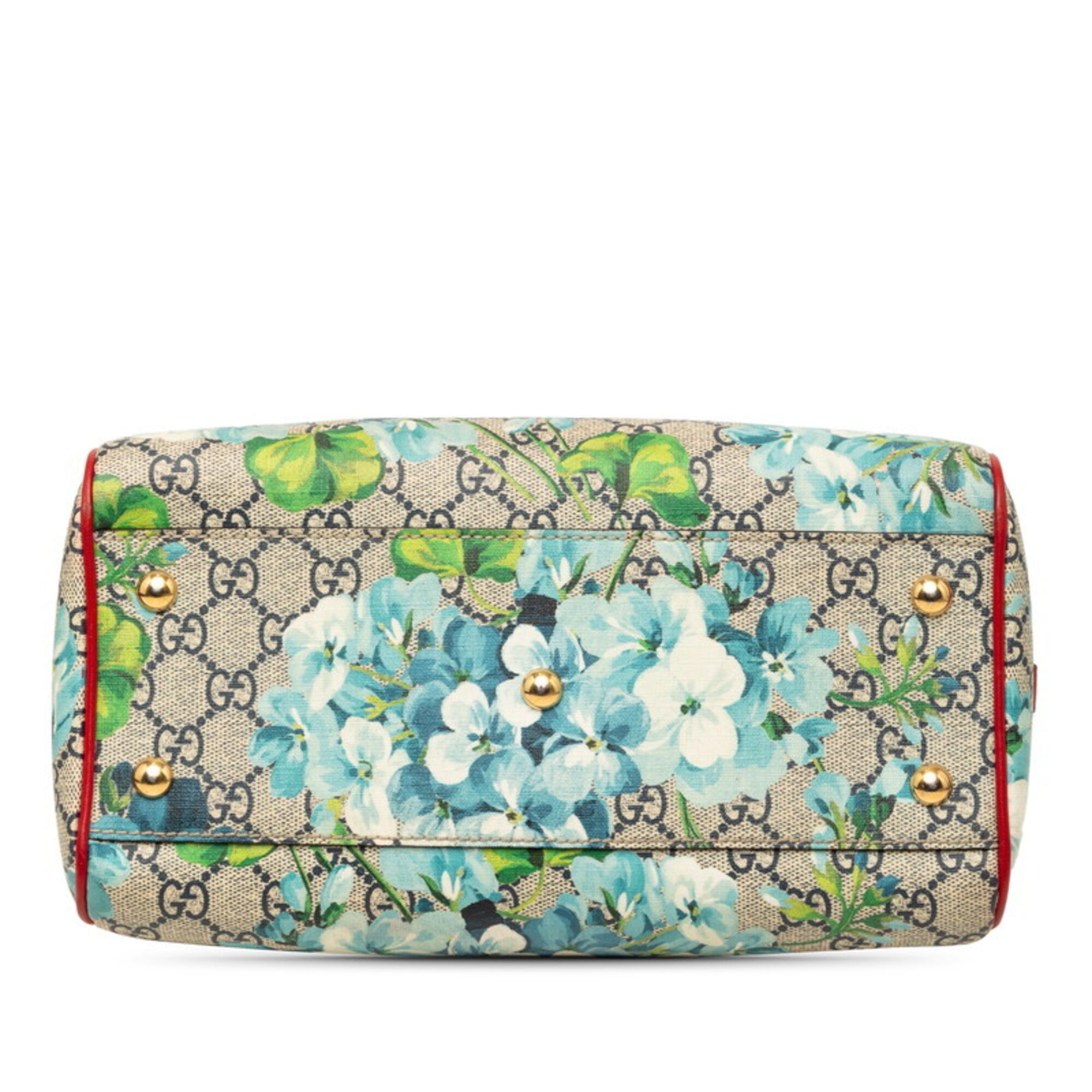 Gucci Gg Blooms Beige Blue Red Color Pvc Leather Boston Bag Shoulder Bag (Pre-Owned)