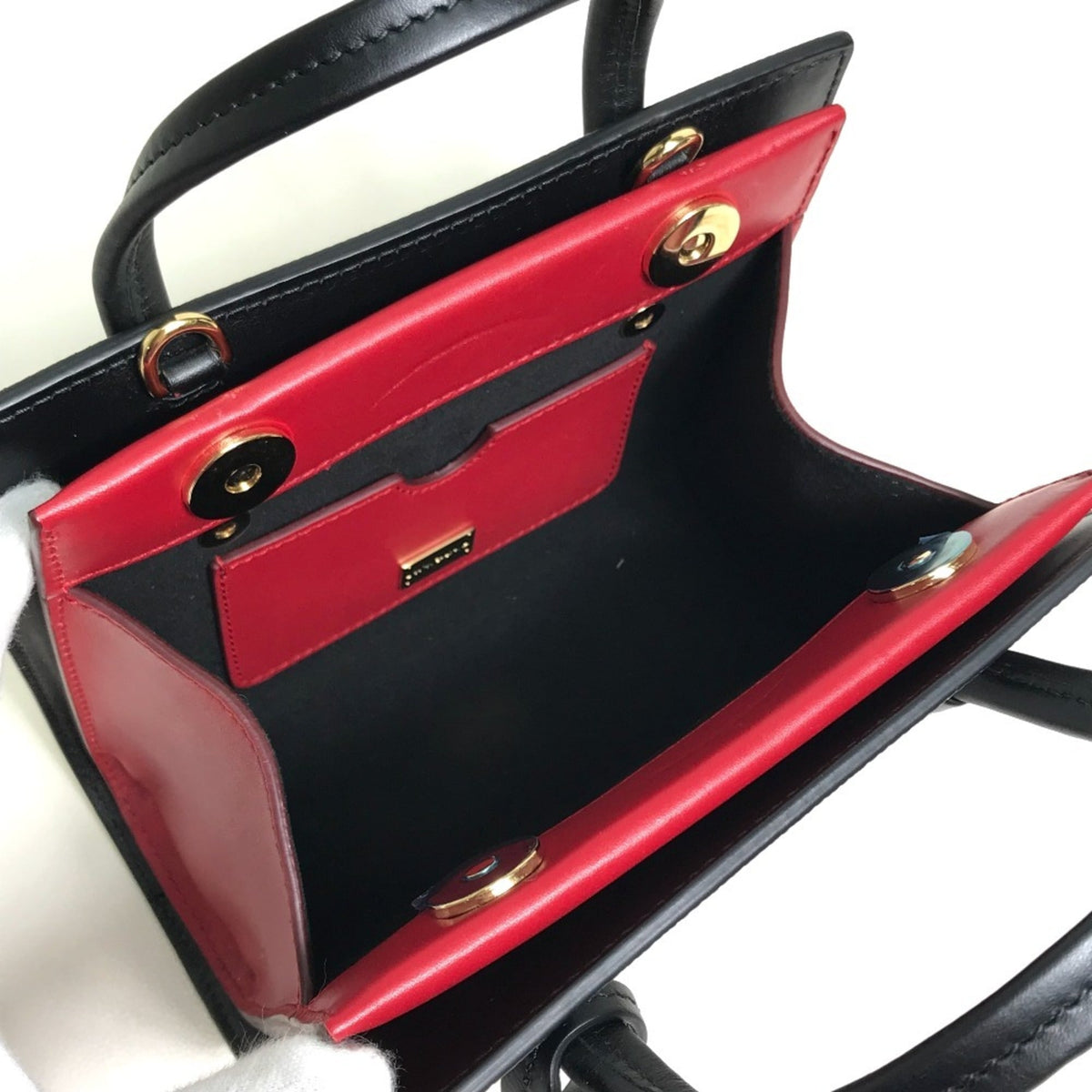 Dolce & Gabbana Black Red Color White Leather Handbag Shoulder Bag (Pre-Owned)