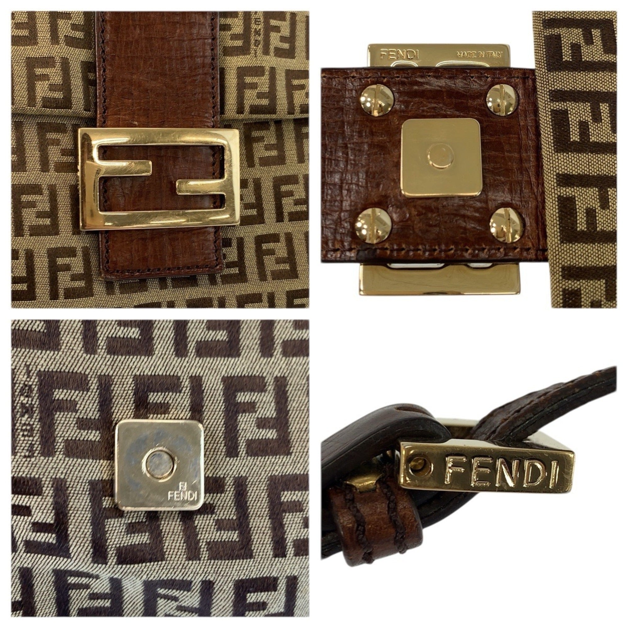 Fendi Brown Canvas Leather Pochette Shoulder Bag (Pre-Owned)