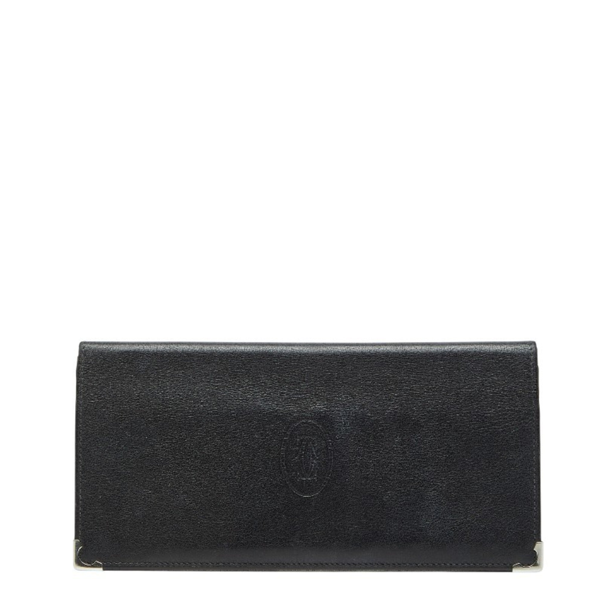 Cartier Black Leather Long Bill Wallet (Bi-Fold) (Pre-Owned)