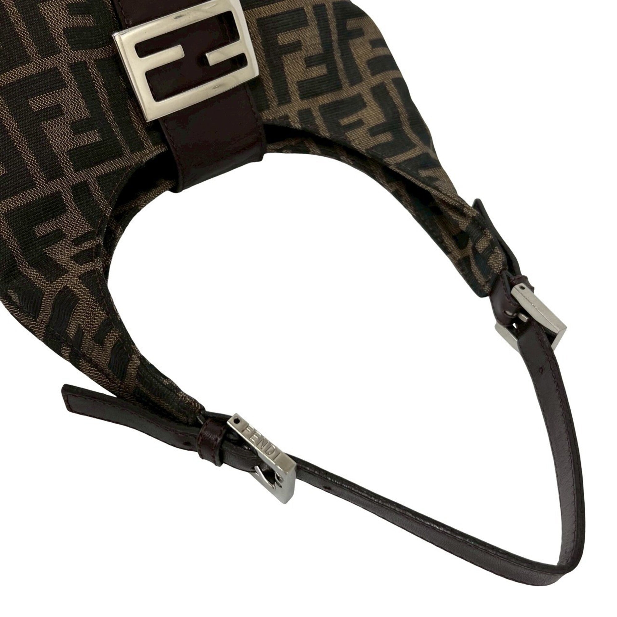 Fendi Black Brown Canvas Leather Shoulder Bag Tote Bag (Pre-Owned)