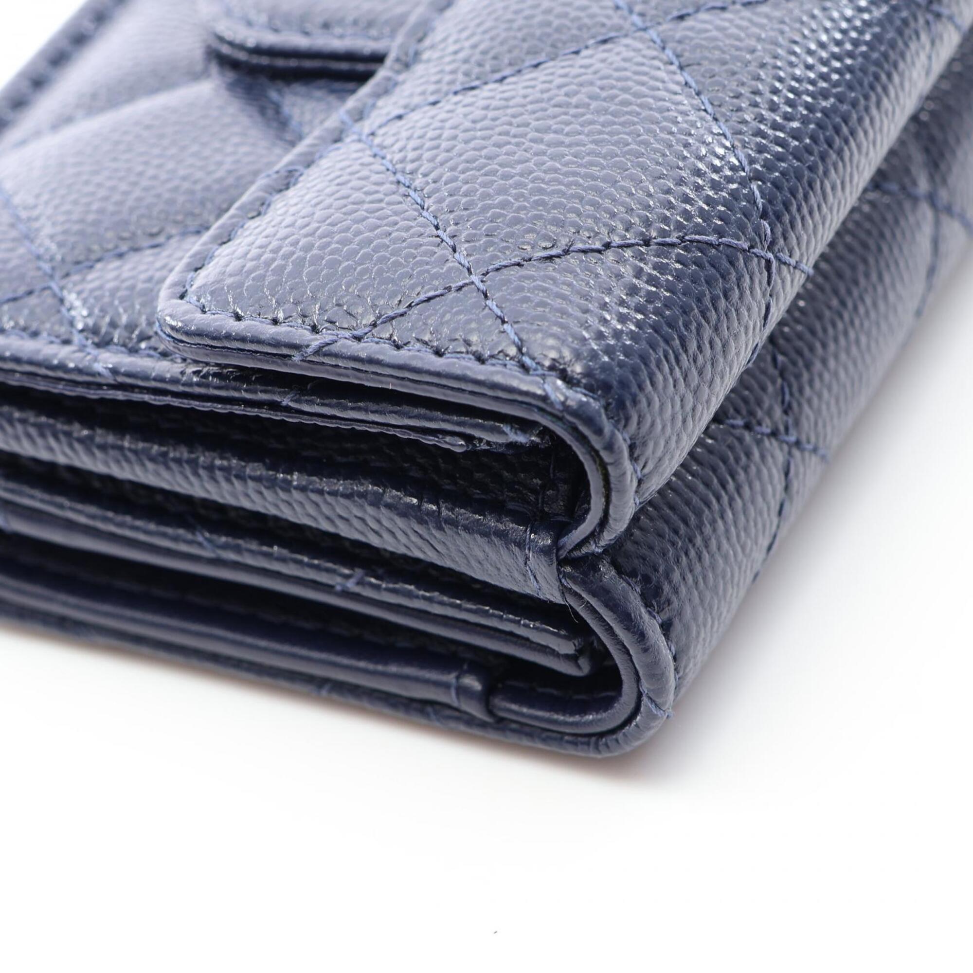 Chanel Navy Grained Calfskin Wallet (Tri-Fold) (Pre-Owned)