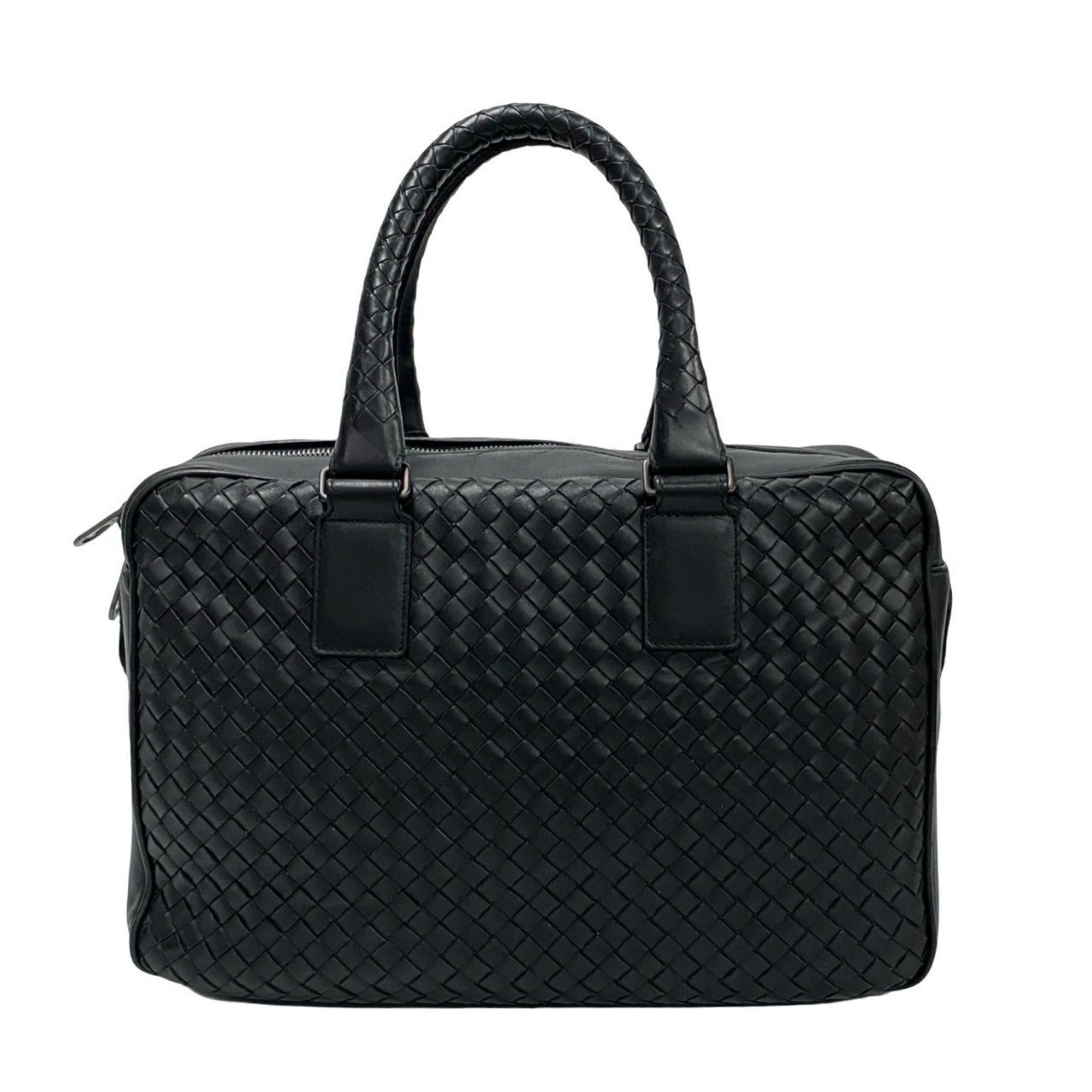 Bottega Veneta Black Leather Boston Bag Handbag Tote Bag (Pre-Owned)