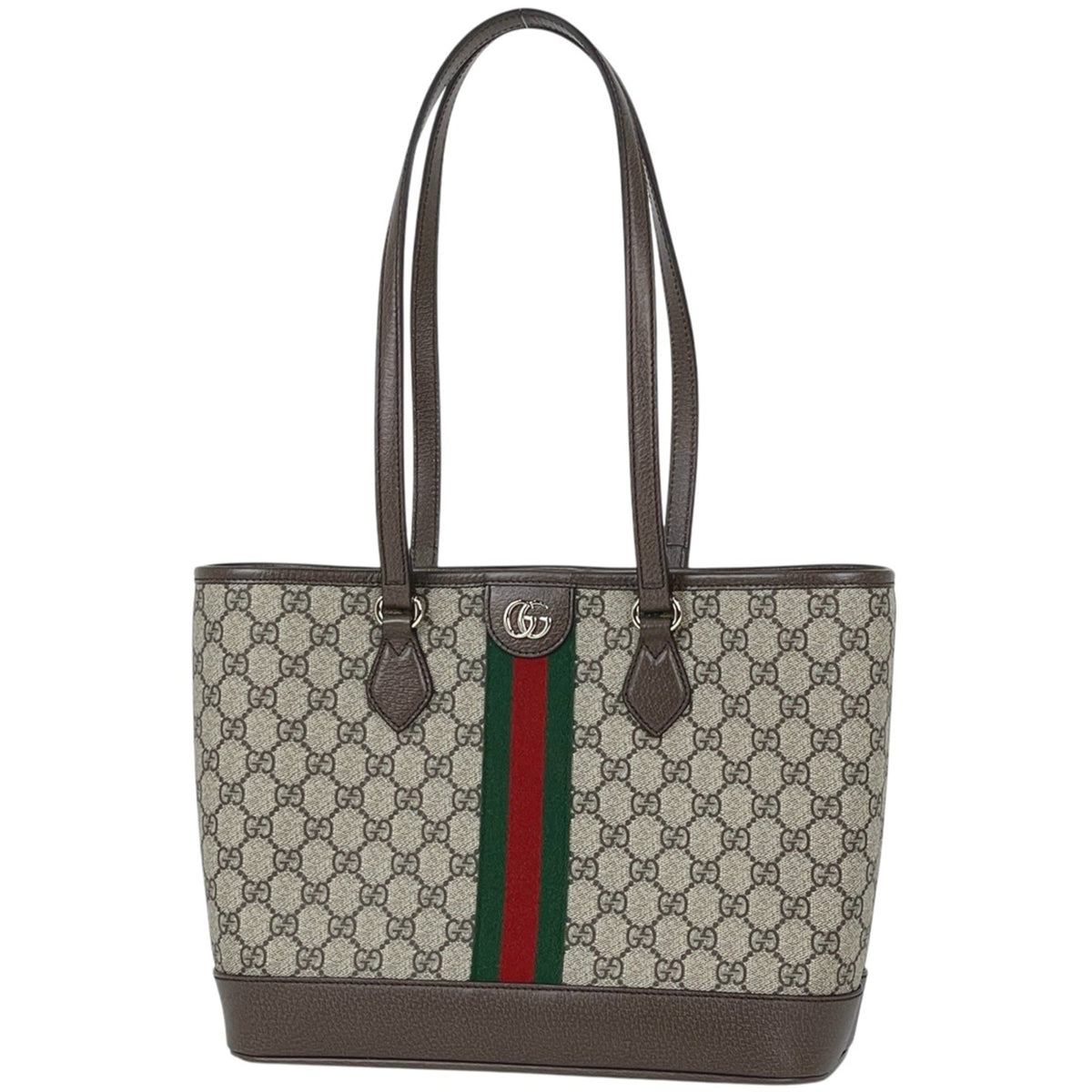 Gucci Beige Brown Coated Canvas Leather Tote Bag (Pre-Owned)