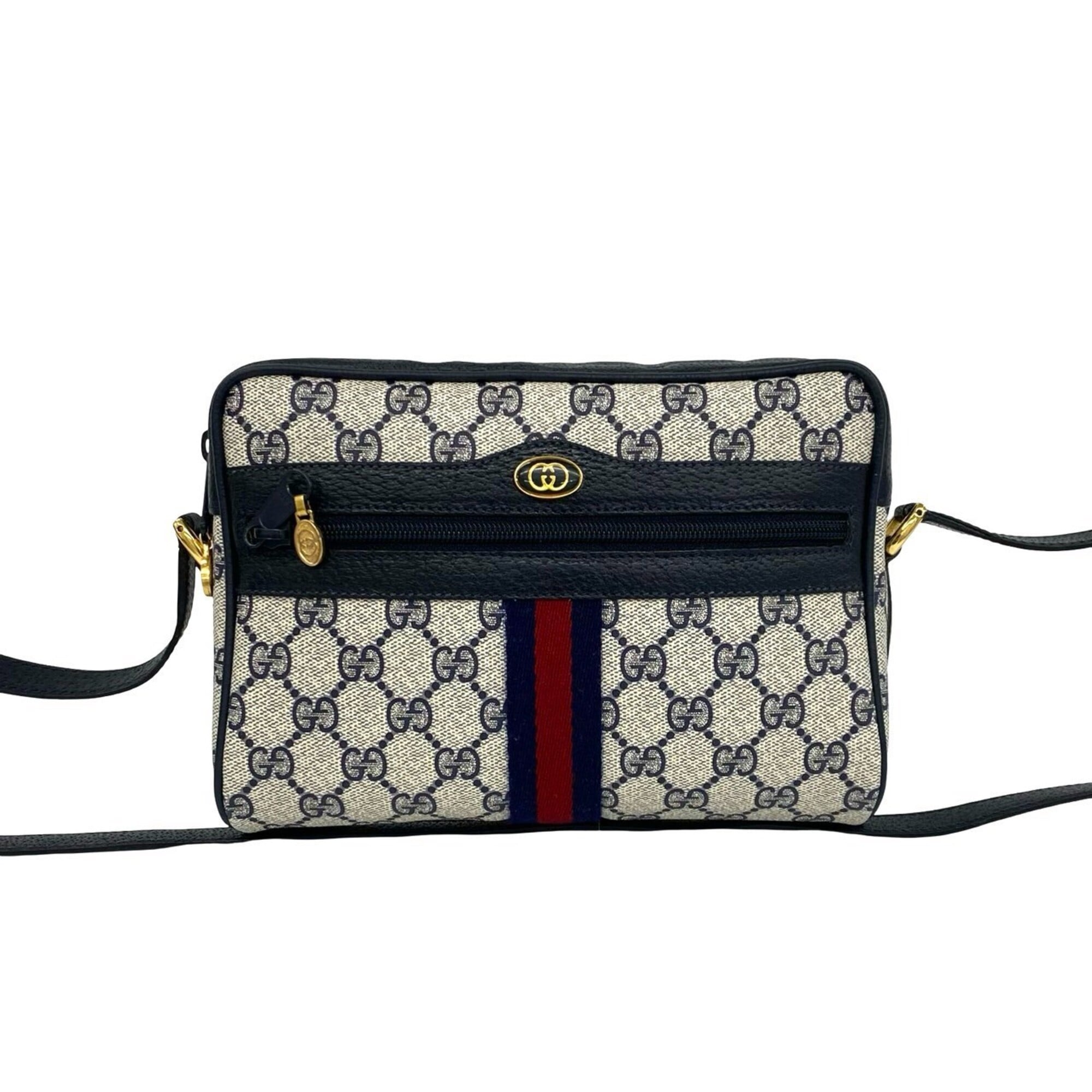 Gucci Navy Red Color Leather Pvc Shoulder Bag (Pre-Owned)
