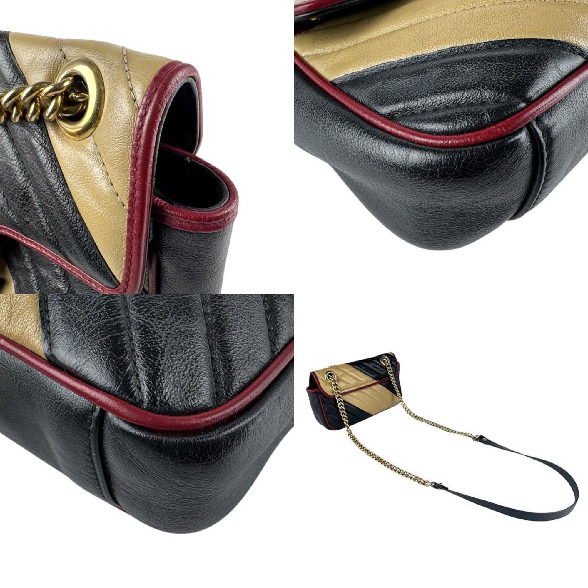 Gucci Beige Black Gold Leather Metal Shoulder Bag (Pre-Owned)