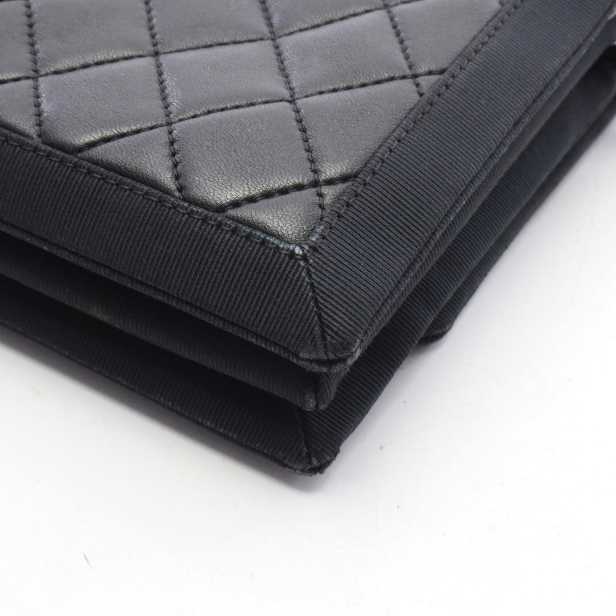 Chanel Black Canvas Leather Handbag Shoulder Bag (Pre-Owned)