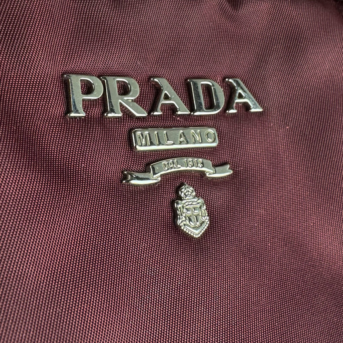 Prada Bordeaux Nylon Leather Handbag Shoulder Bag (Pre-Owned)