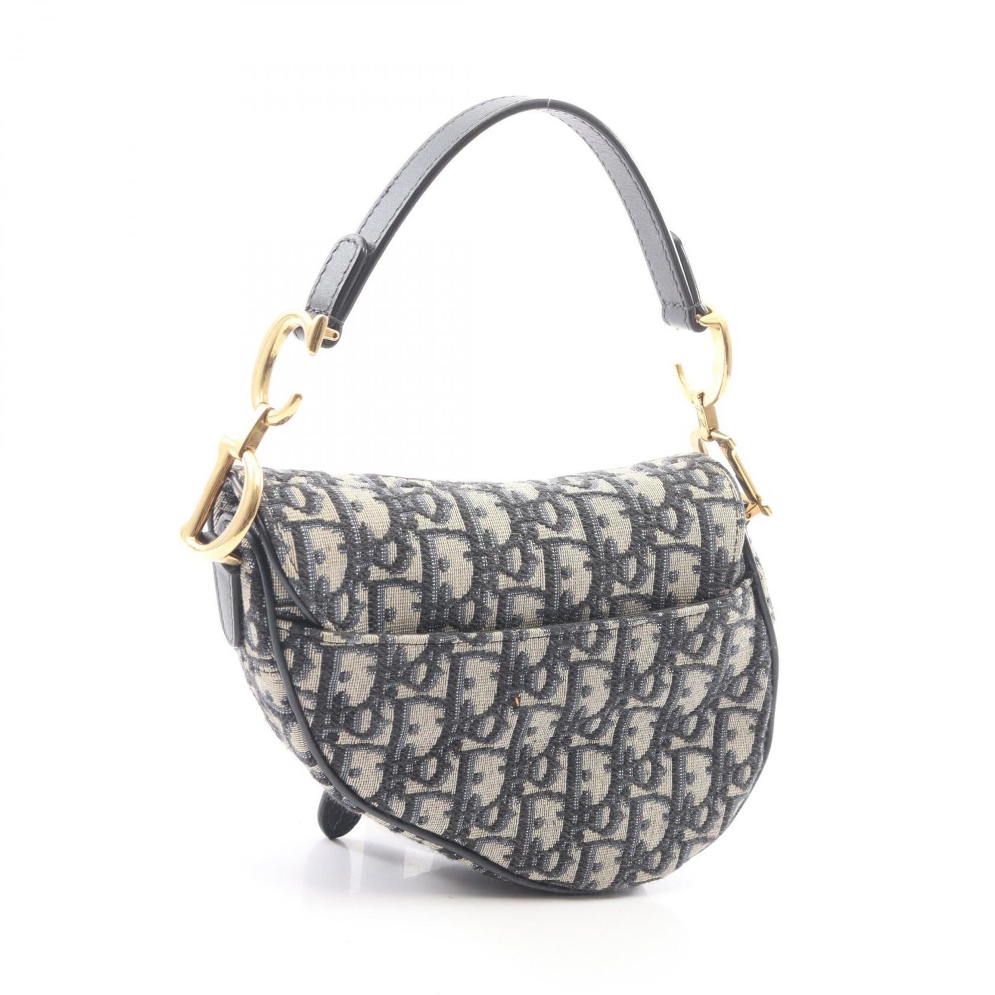 Christian Dior Beige Navy Canvas Handbag Saddle Bag (Pre-Owned)