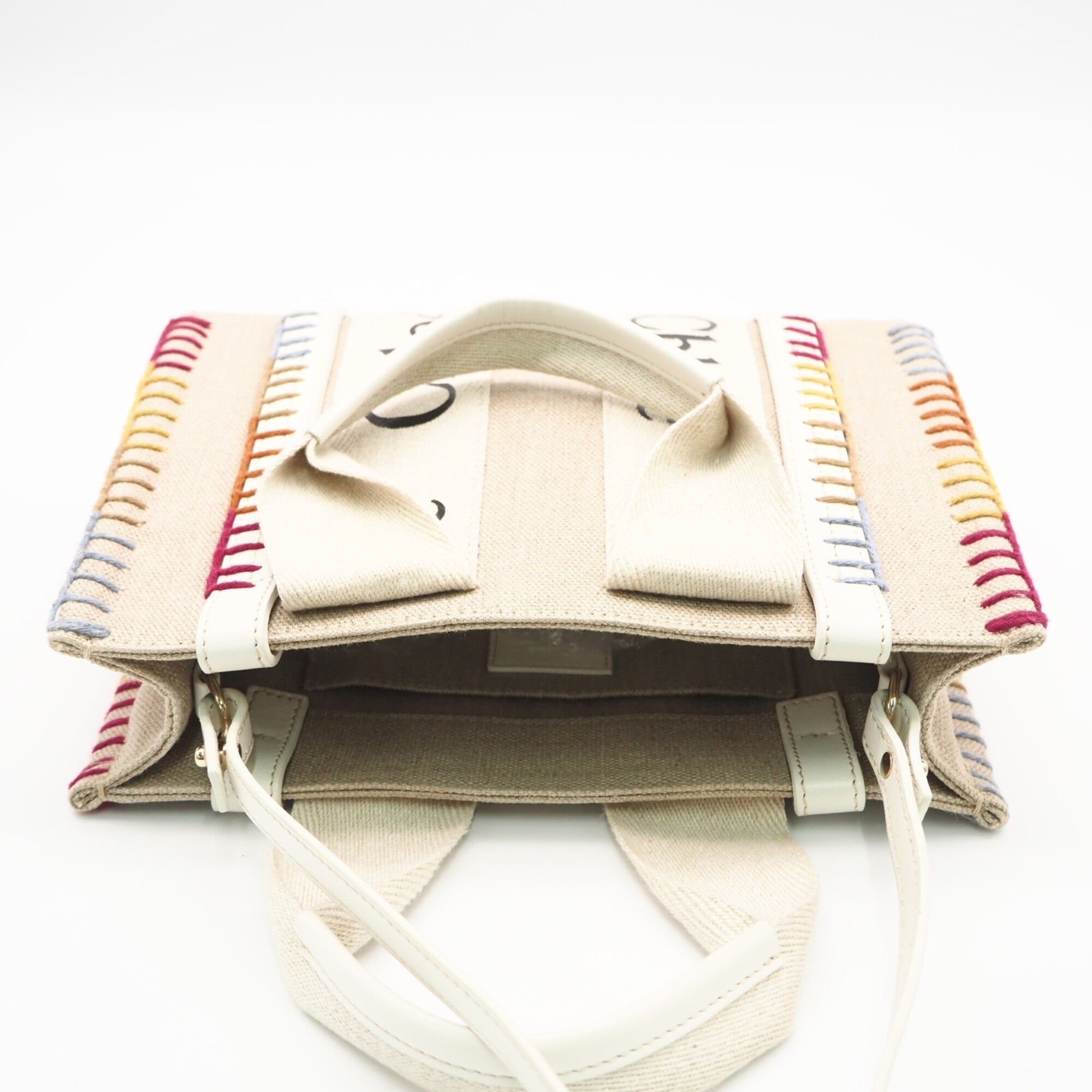Chloé Beige Multi-Color Canvas Leather Handbag Tote Bag (Pre-Owned)