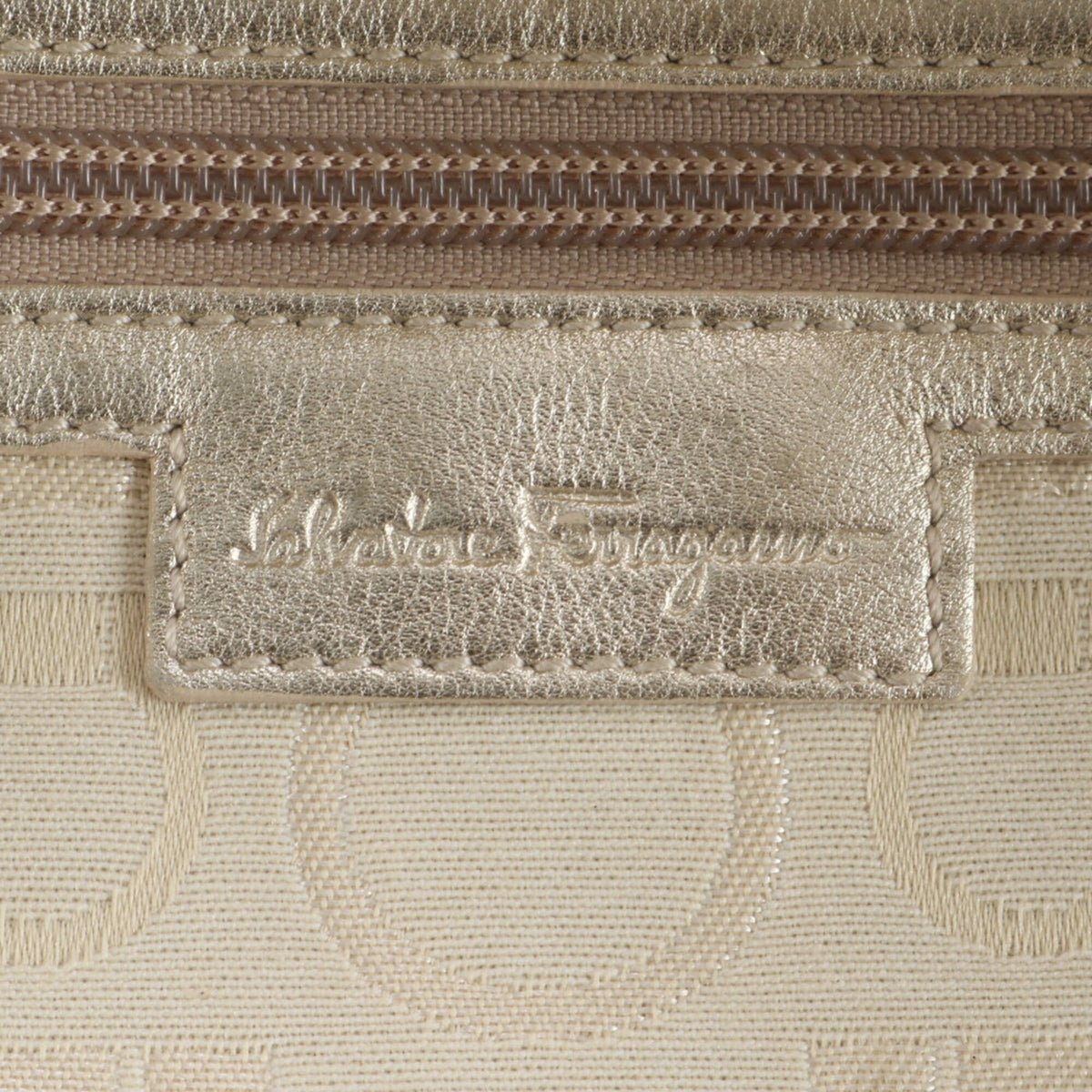 Salvatore Ferragamo Clear Gold Leather Coated Canvas Handbag Shoulder Bag Tote Bag (Pre-Owned)