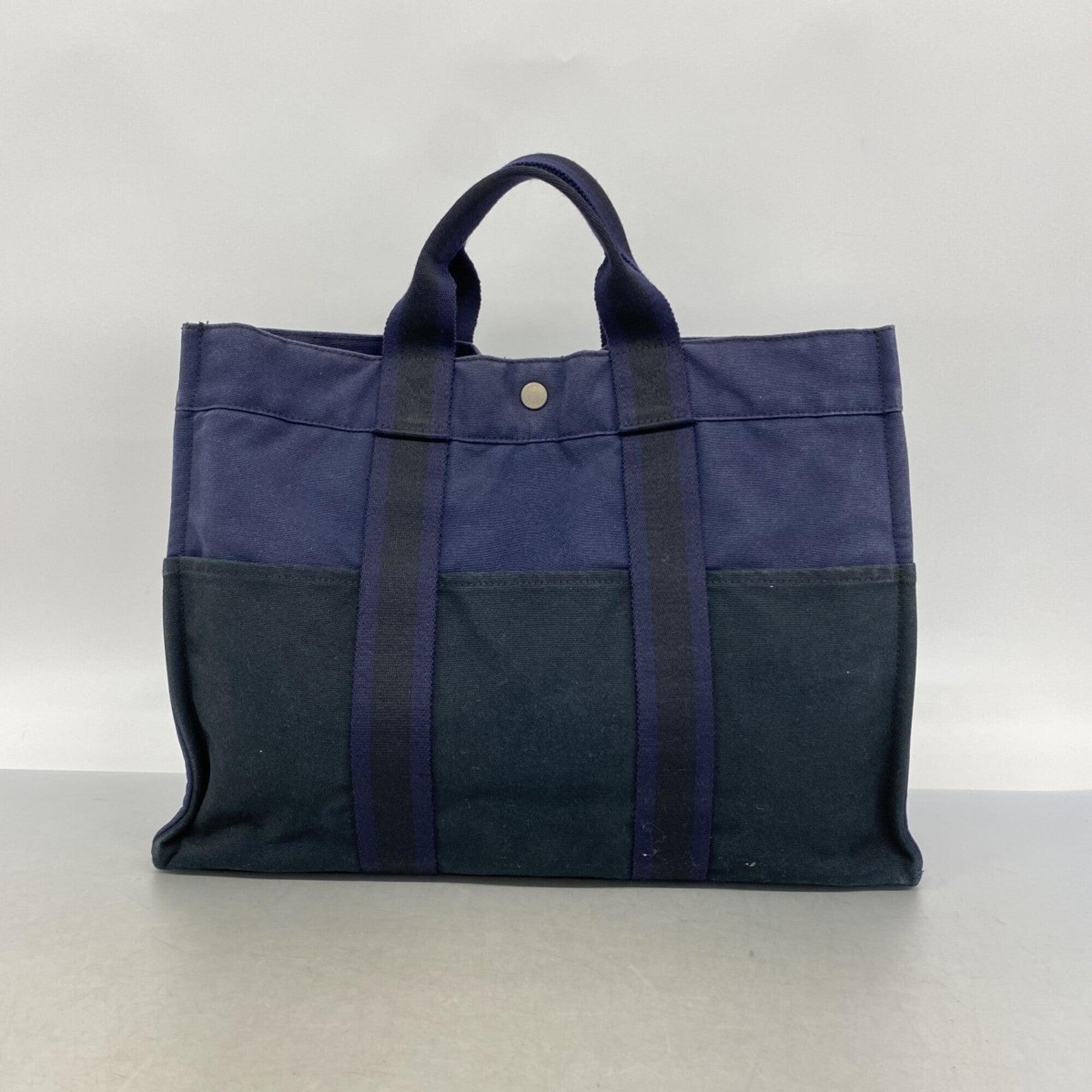 Hermes Black Navy Canvas Tote Bag (Pre-Owned)