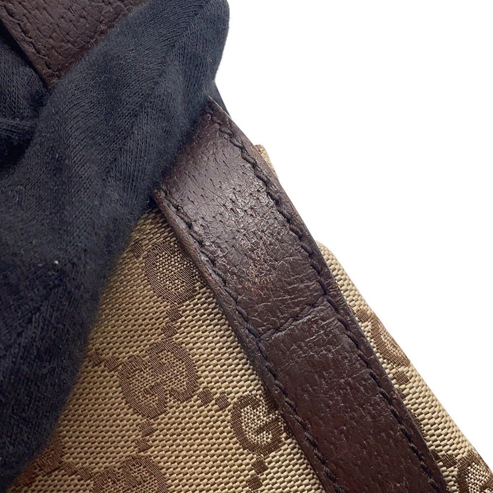 Gucci Beige Brown Gg Canvas Leather Shoulder Bag (Pre-Owned)