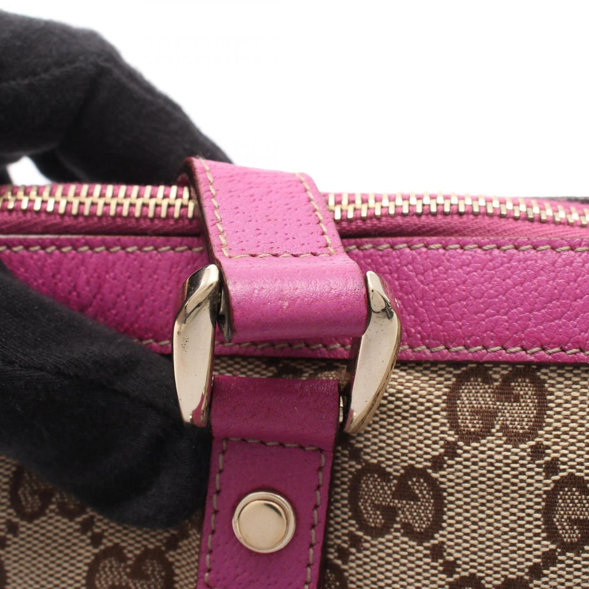 Gucci Abbey Beige Brown Purple Gg Canvas Leather Tote Bag (Pre-Owned)