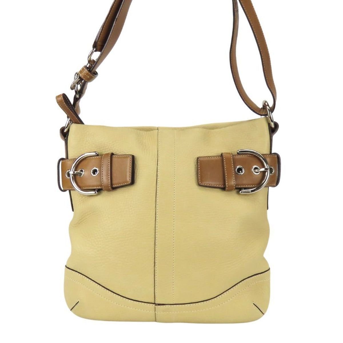 Coach Beige Brown Leather Shoulder Bag (Pre-Owned)