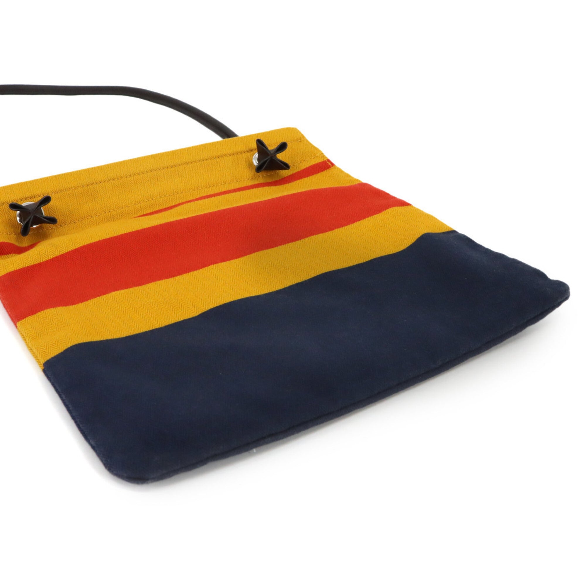 Hermes Jaune Marine Blue Orange Toile Chevron Swift Leather Shoulder Bag (Pre-Owned)