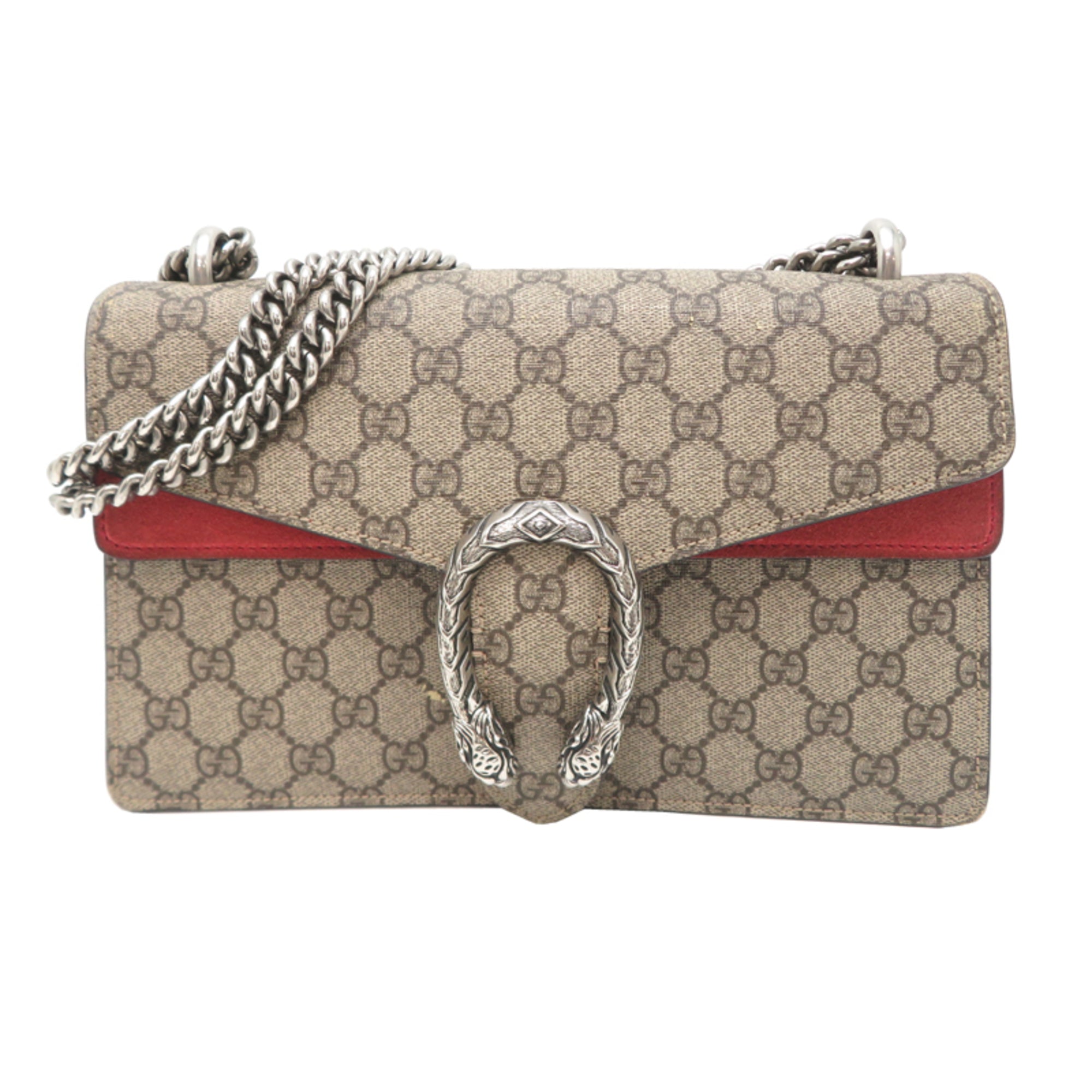 Gucci Beige Red Color Gg Supreme Shoulder Bag (Pre-Owned)