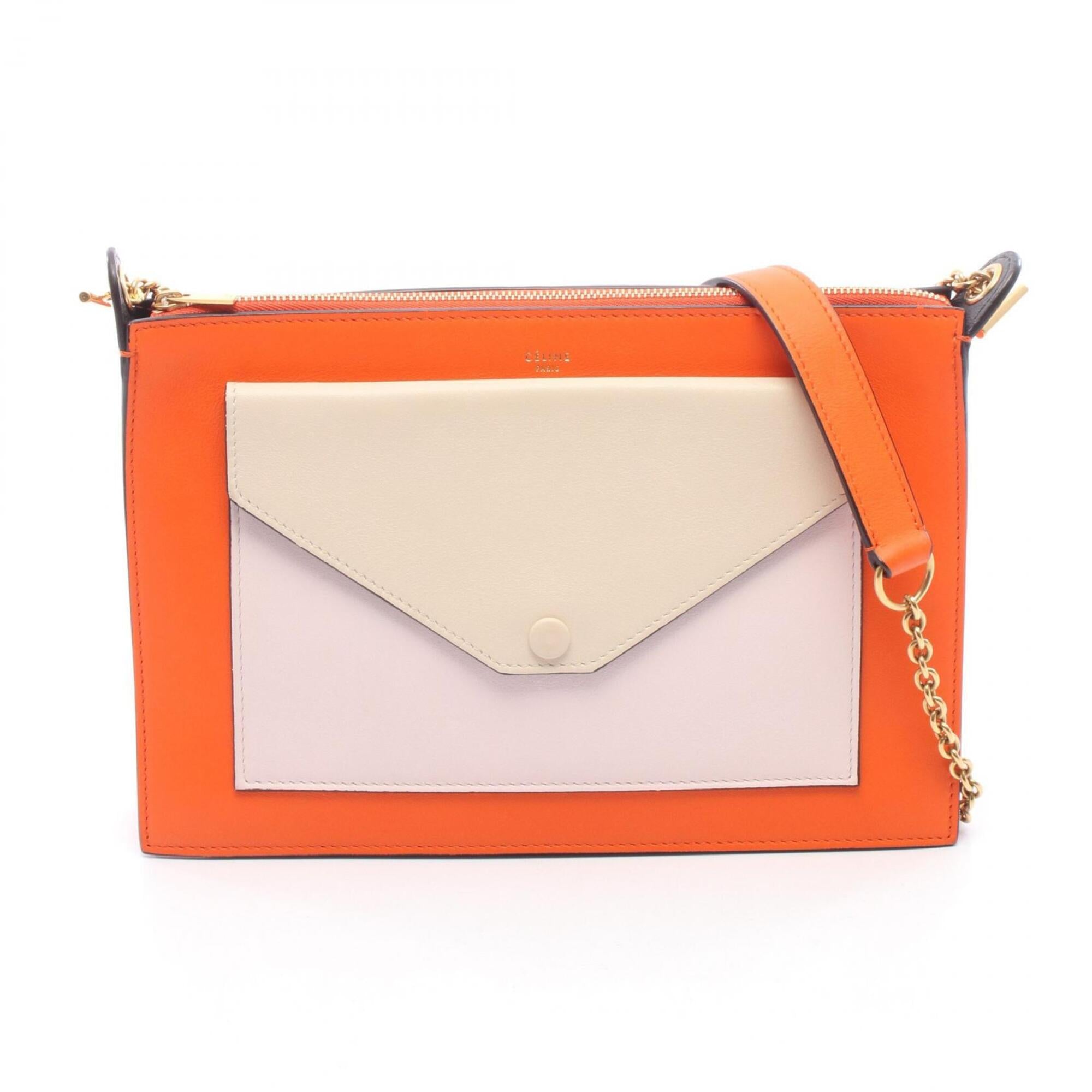 Celine Beige Orange Pink Leather Handbag Shoulder Bag (Pre-Owned)