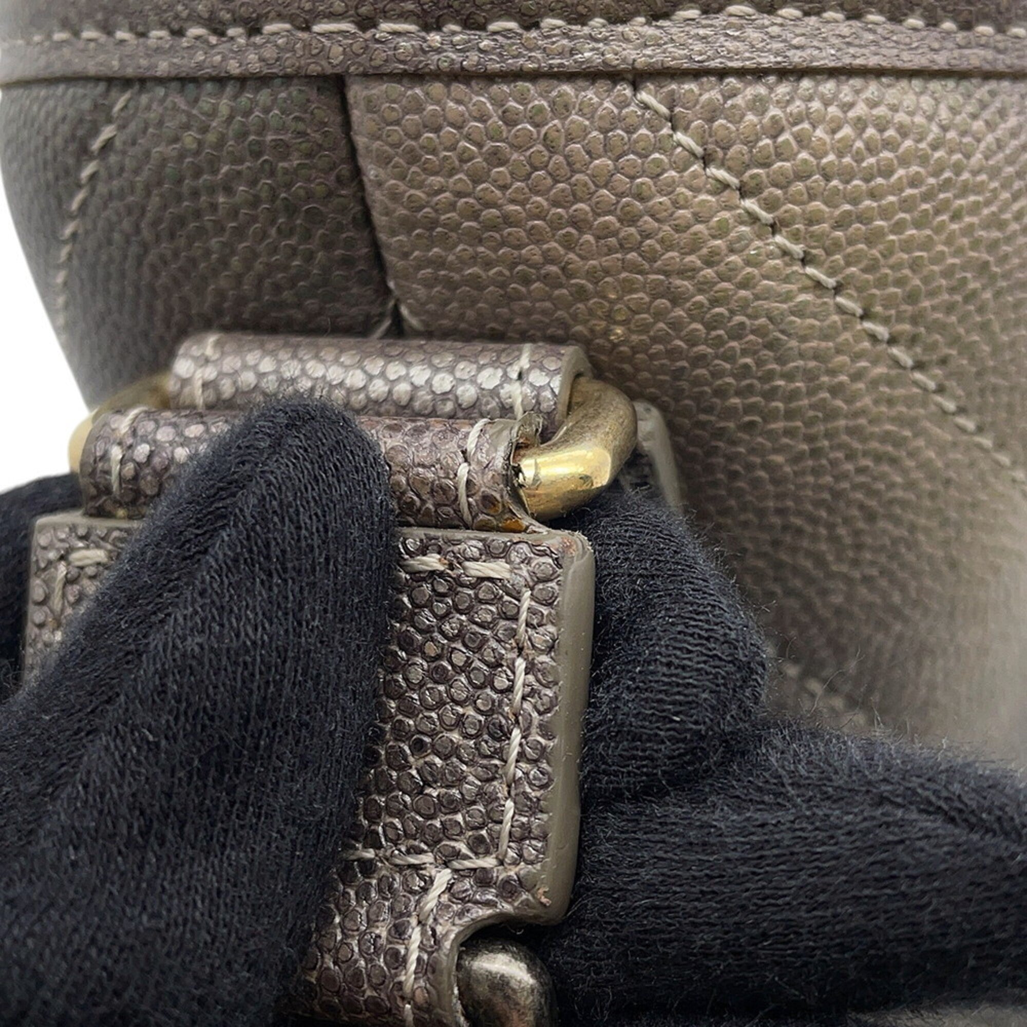 Chanel Gray Grained Calfskin Handbag Shoulder Bag (Pre-Owned)