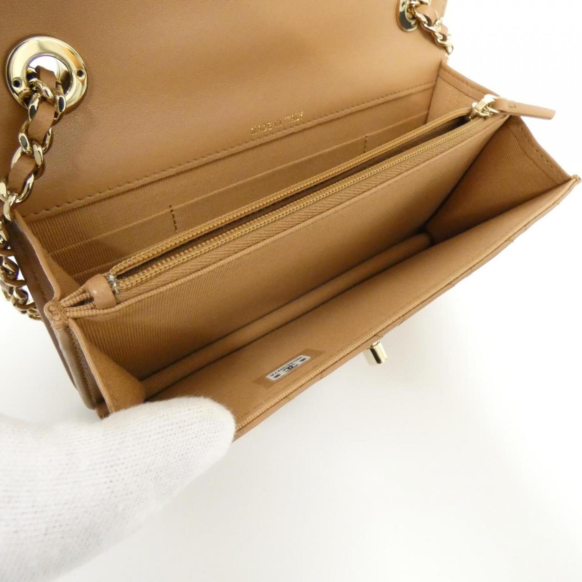 Chanel Dark Beige Leather Handbag Shoulder Bag (Pre-Owned)