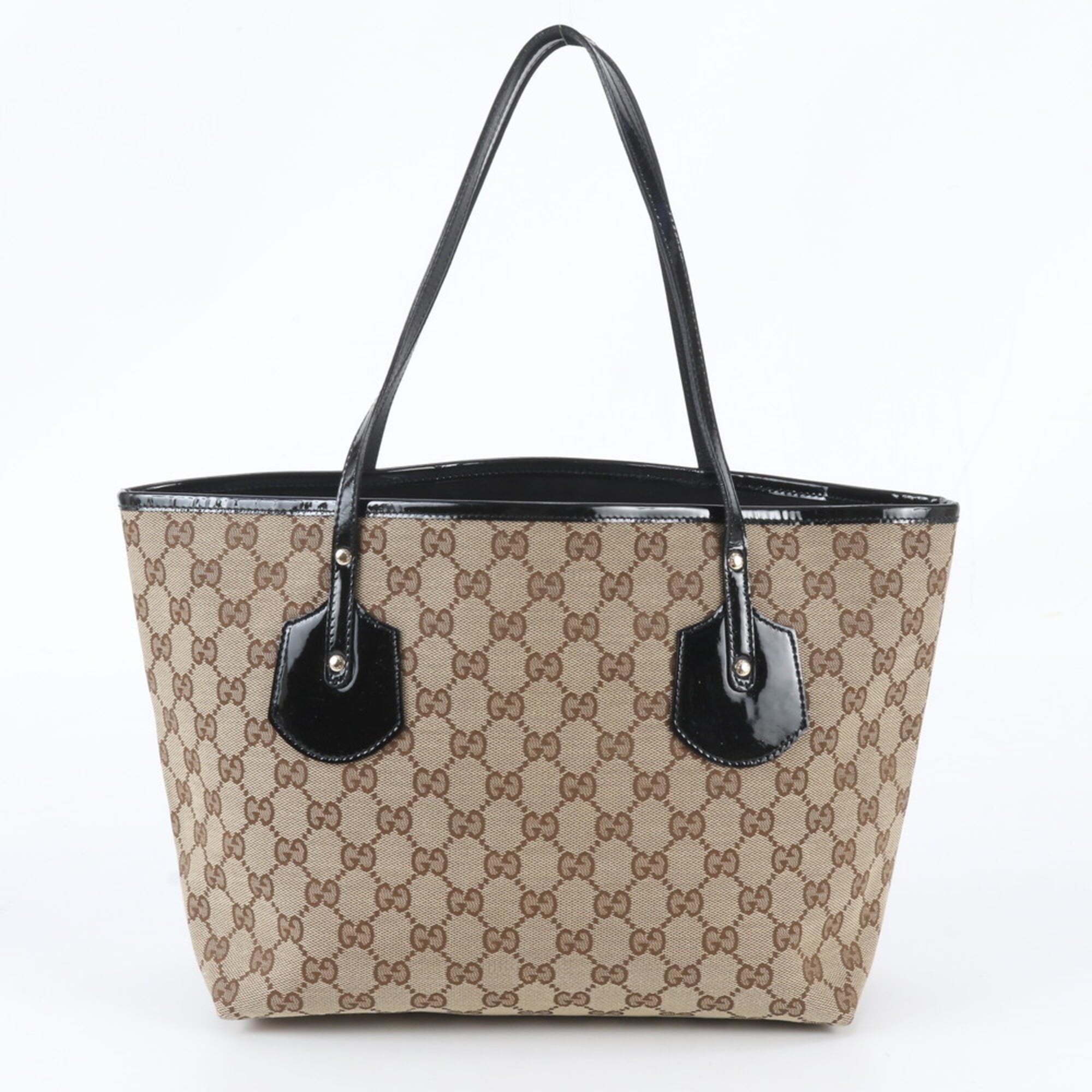 Gucci Black Brown Leather Canvas Handbag Shoulder Bag Tote Bag (Pre-Owned)