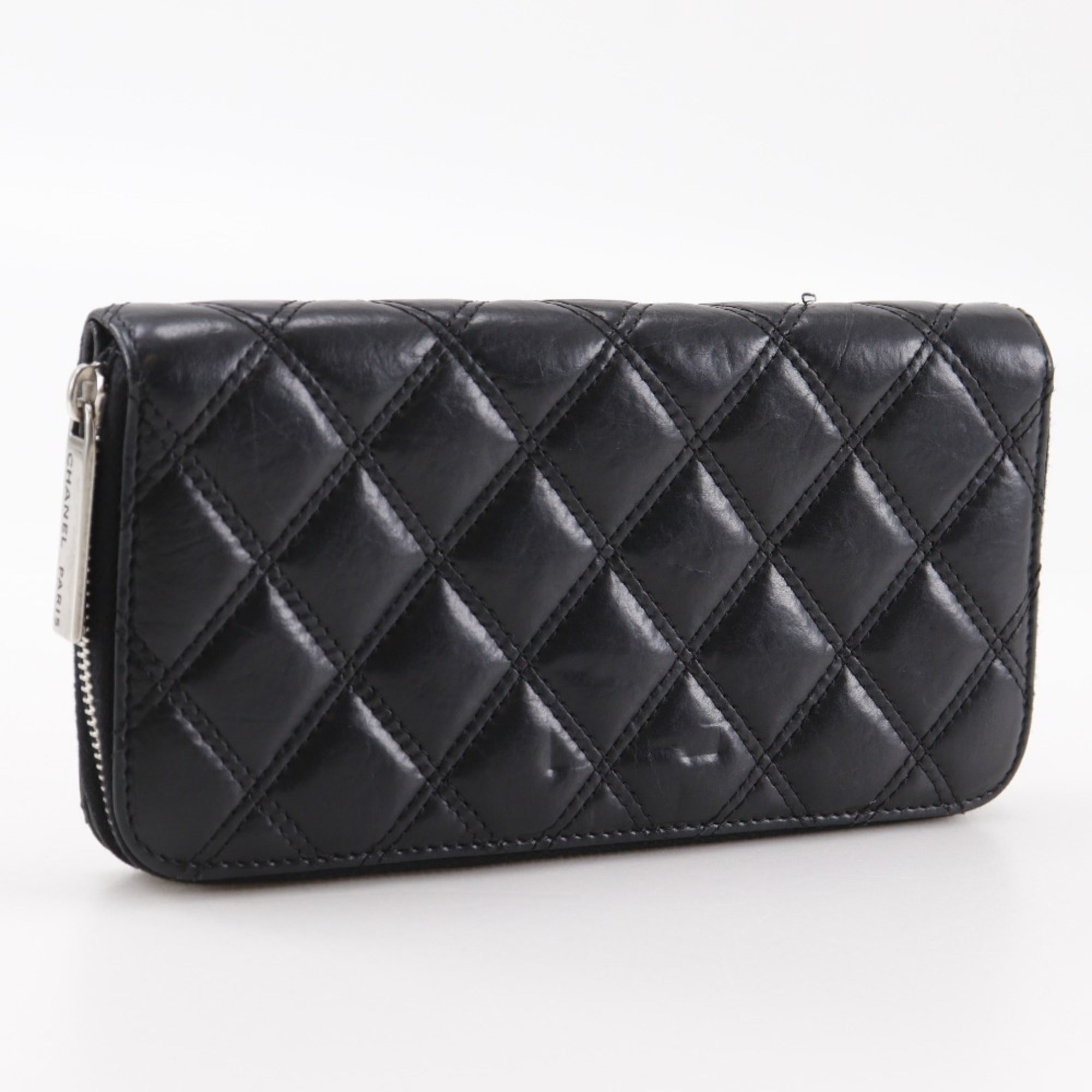 Chanel Matelasse Black Leather Long Wallet (Bi-Fold) (Pre-Owned)